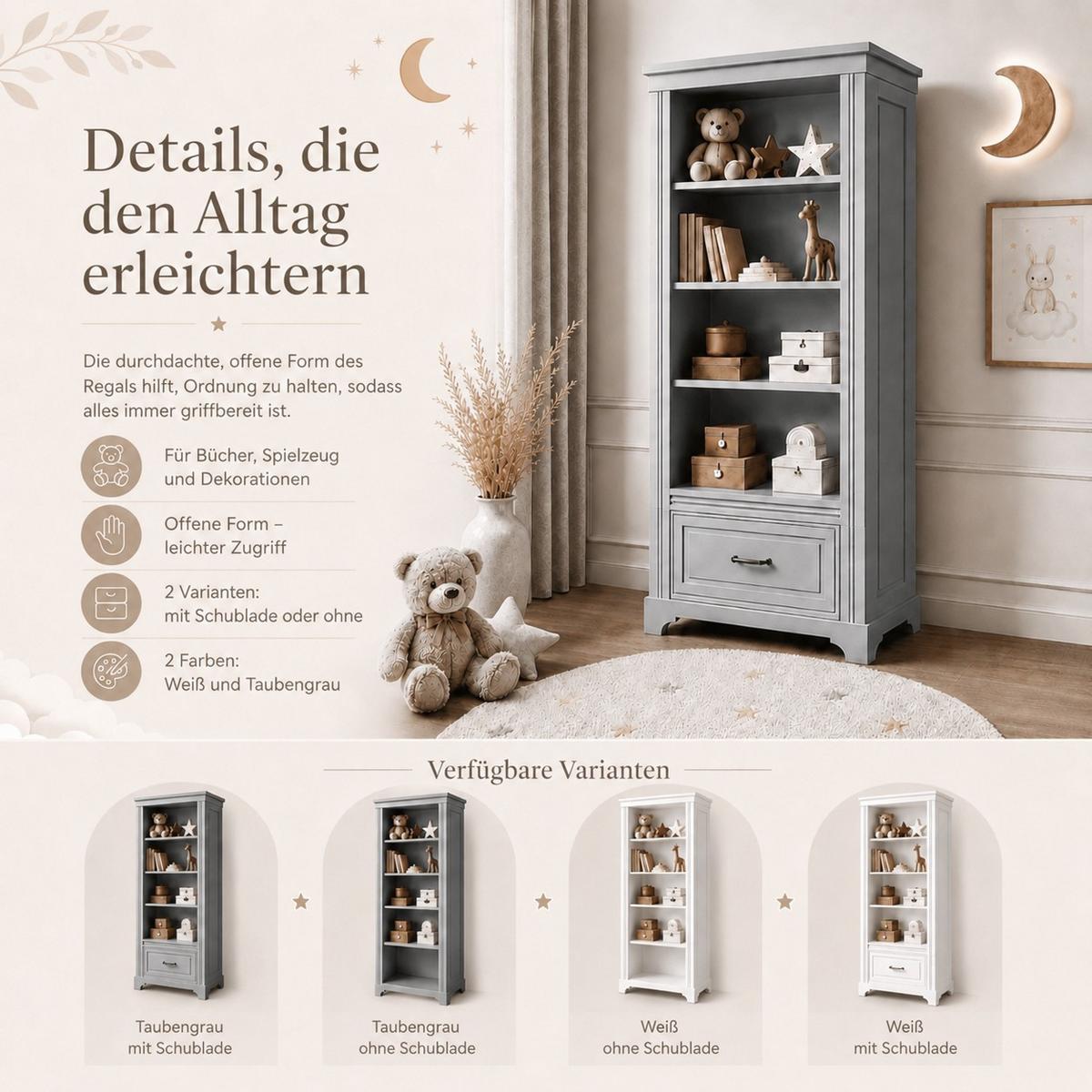 WALL shelf TWINKLE für das Kinderzimmer Grau matt - Grau, Holzwerkstoff (81/180/48cm) - Lookway