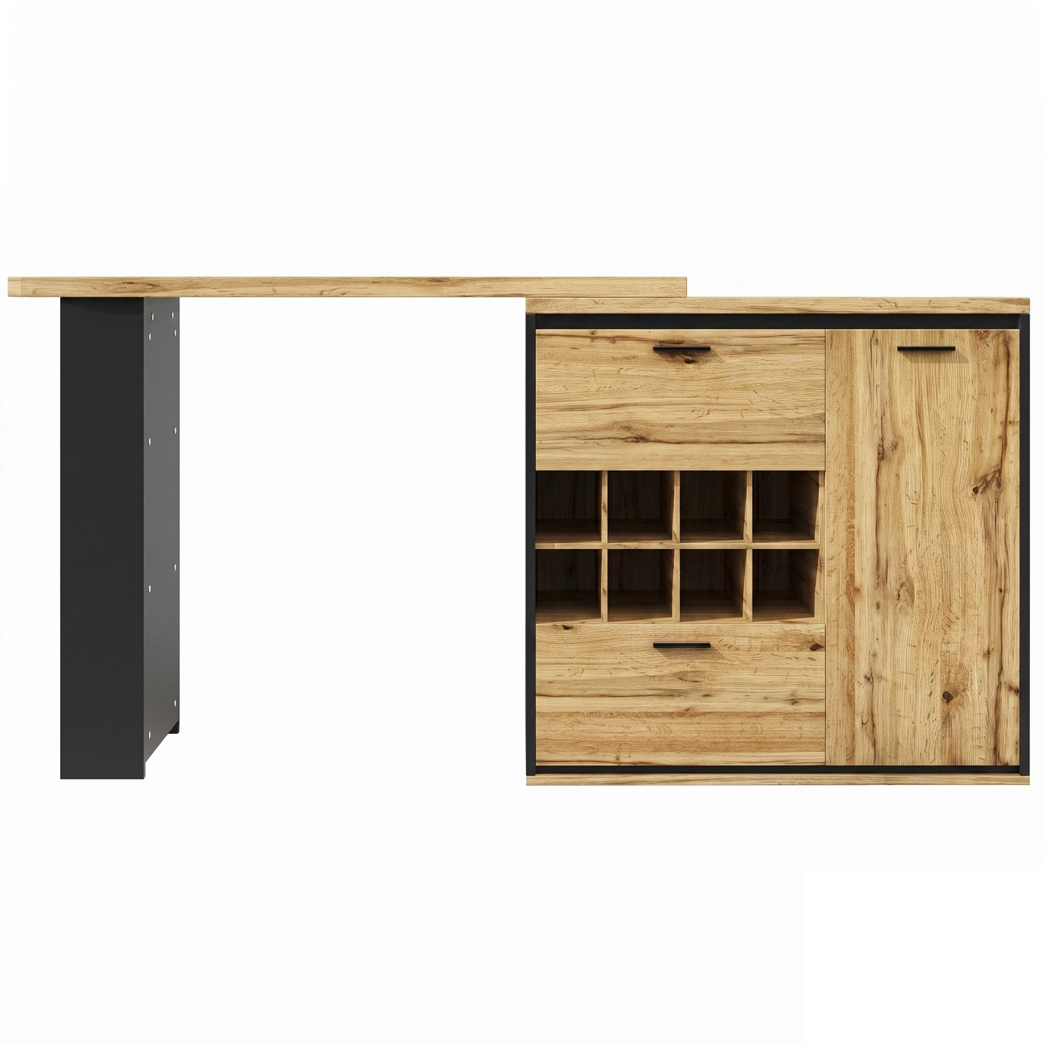 BARTISCH Ausziehbar 138-220cm Holzoptik mit Stauraum & Weinregal - Naturfarben, Holzwerkstoff (39/138/105cm) - Urban Meuble