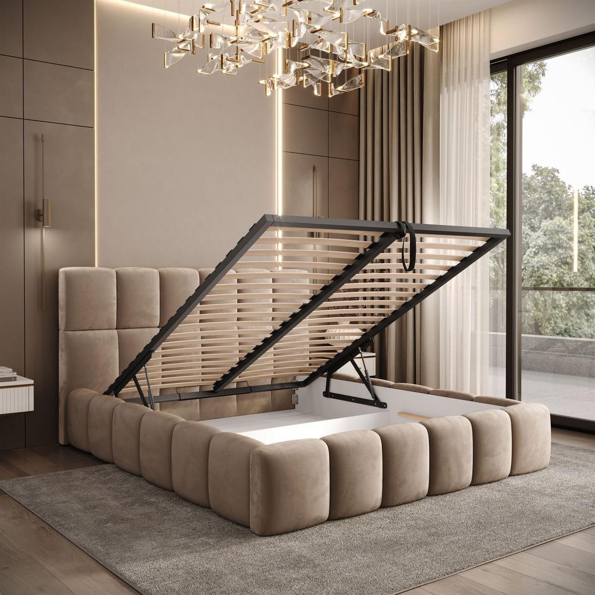 POLSTERBETT VENEZIA mit Bettkasten 180x200, Royal Velvet 170 - Beige, Textil (180/200cm) - Lookway