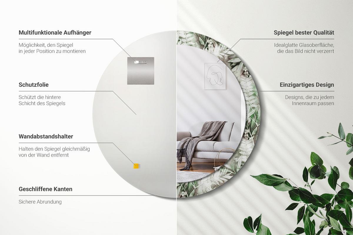 SPIEGEL Rund Ø 80 cm mit Aufdruck - Multicolor, Glas (80/80/0.4cm) - Wallfluent