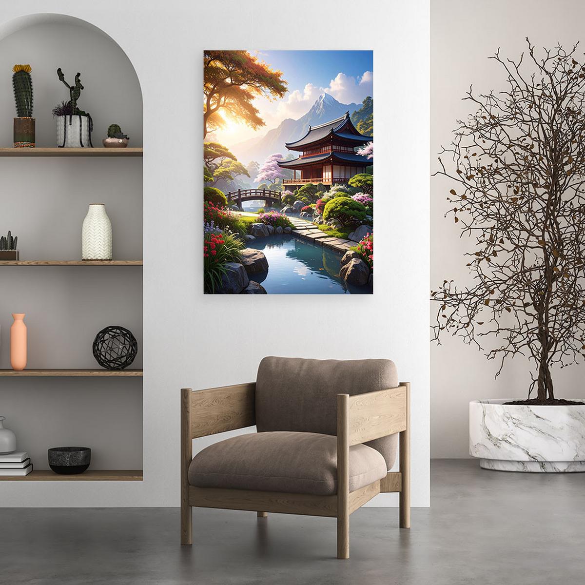 WANDBILD, Japanischer Garten Pagode Landschaft Natur - Multicolor, Textil (30/45cm) - Feeby
