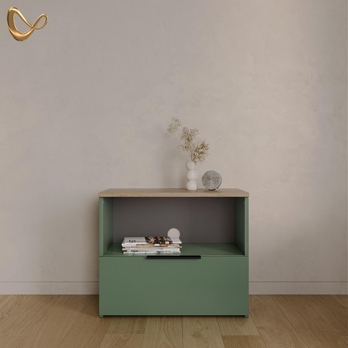LOWBOARD Piave Grün 60 x 50 cm mit Schublade - Grün, Holzwerkstoff (60/50/40cm) - Livinity®