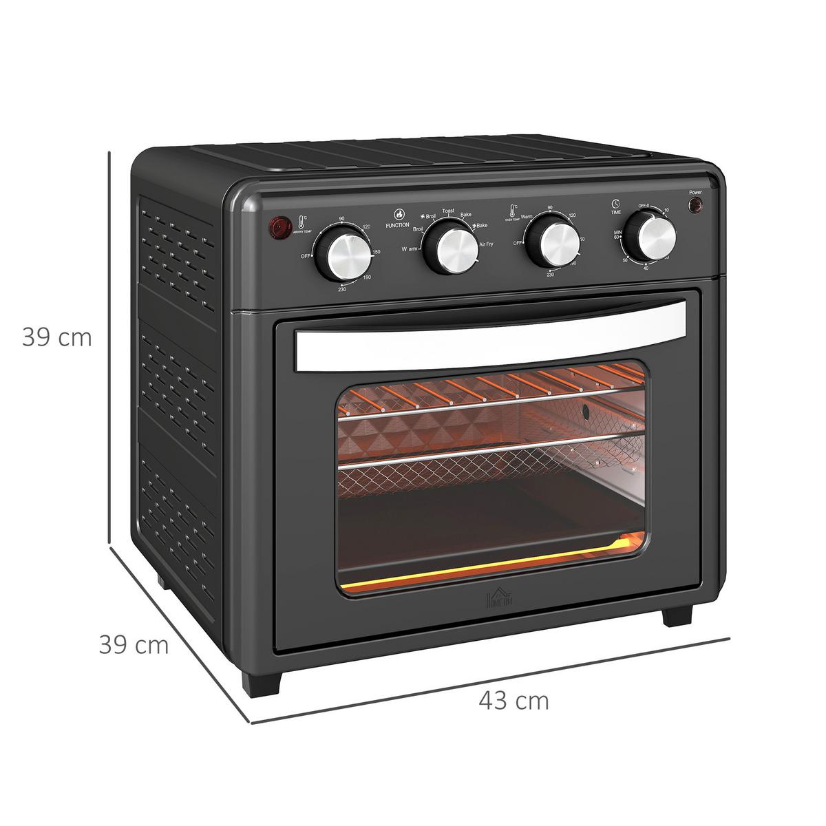 HEISSLUFTFRITTEUSE Stahl gehärtetes Glas Schwarz - Schwarz, Metall (43/39/39cm) - HOMCOM