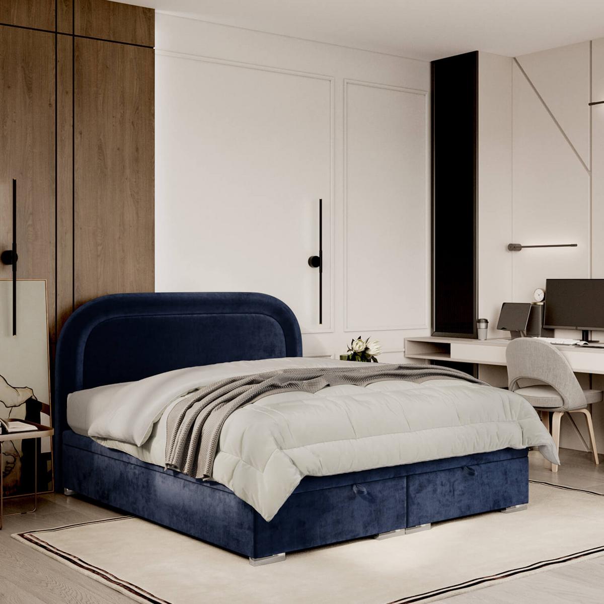 POLSTERBETT Harmony mit Stauraum 120/200 cm Marineblau im Lotta Stoff - Chromfarben/Dunkelblau, Holz/Holzwerkstoff (120/200cm) - AltaBeds