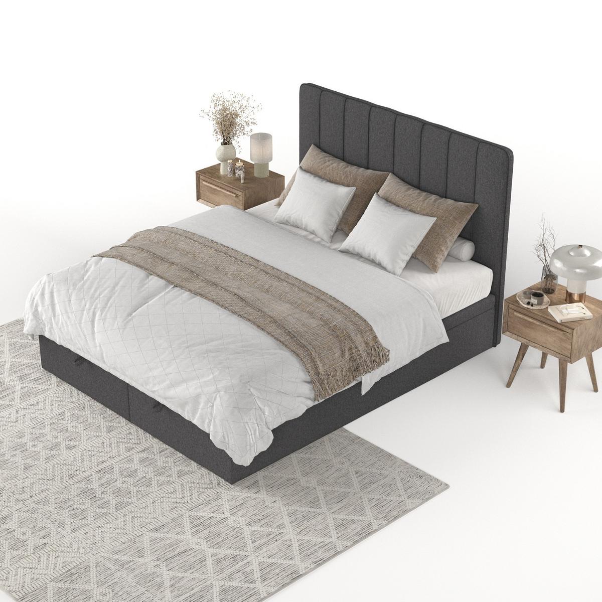 POLSTERBETT Vienna mit Stauraum 120/200 cm Anthrazit im Megan Stoff - Anthrazit/Schwarz, Holz/Holzwerkstoff (120/200cm) - AltaBeds