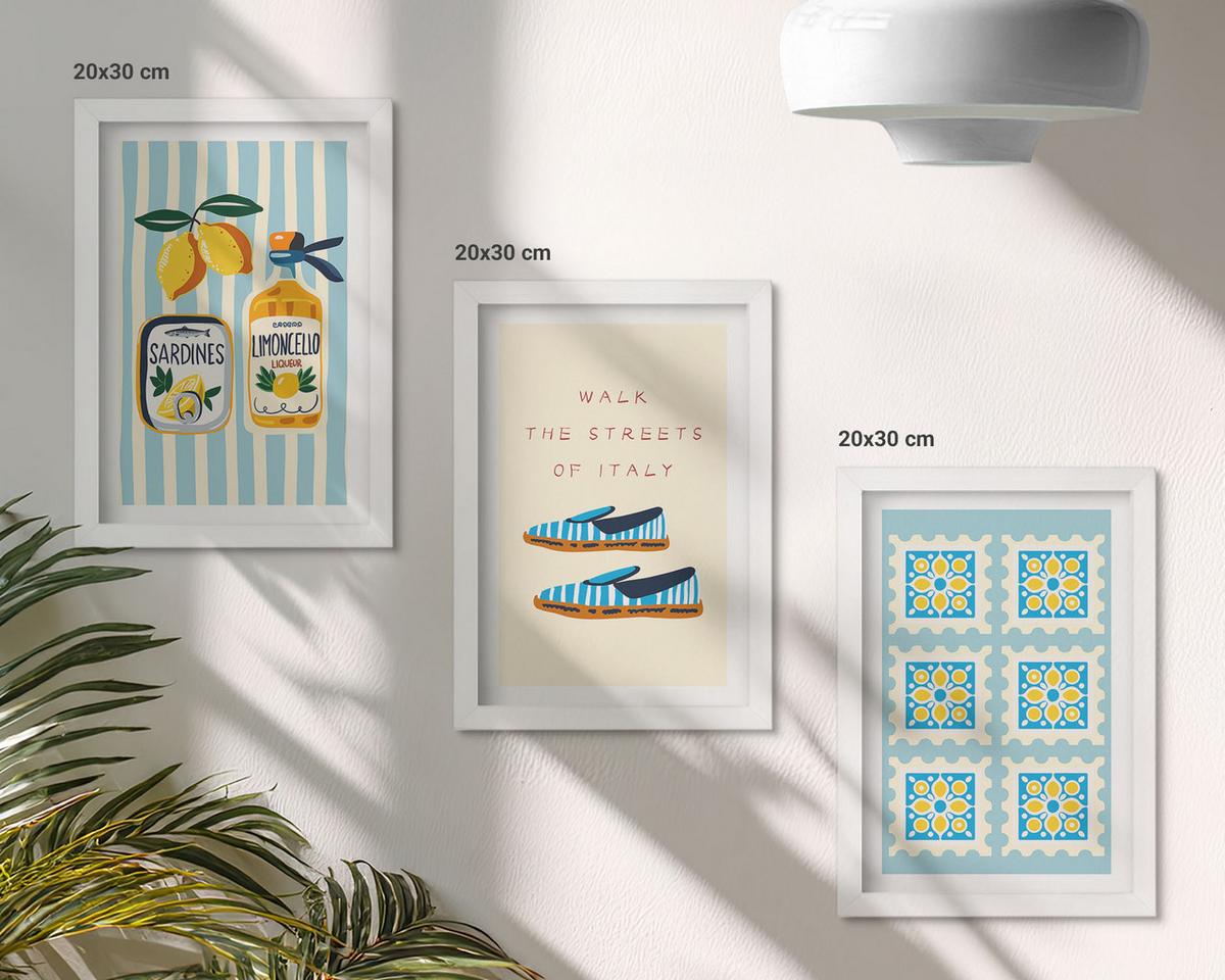 BILDER SET 3er Set - 20x30 cm Weißer Rahmen - Früchte, Elemente der italienischen Kultur - Weiß, Kunststoff (20/30cm) - TULUP