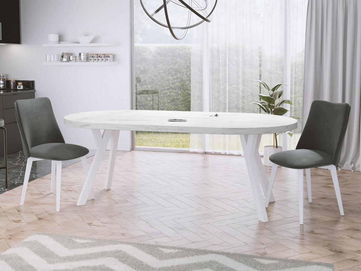 ESSTISCH Twixy runder ausziehbarer, Marmor Weiß 100-200/100/76 cm - Ecru/Weiß, Holz/Holzwerkstoff (100/200/76cm) - WFL GROUP