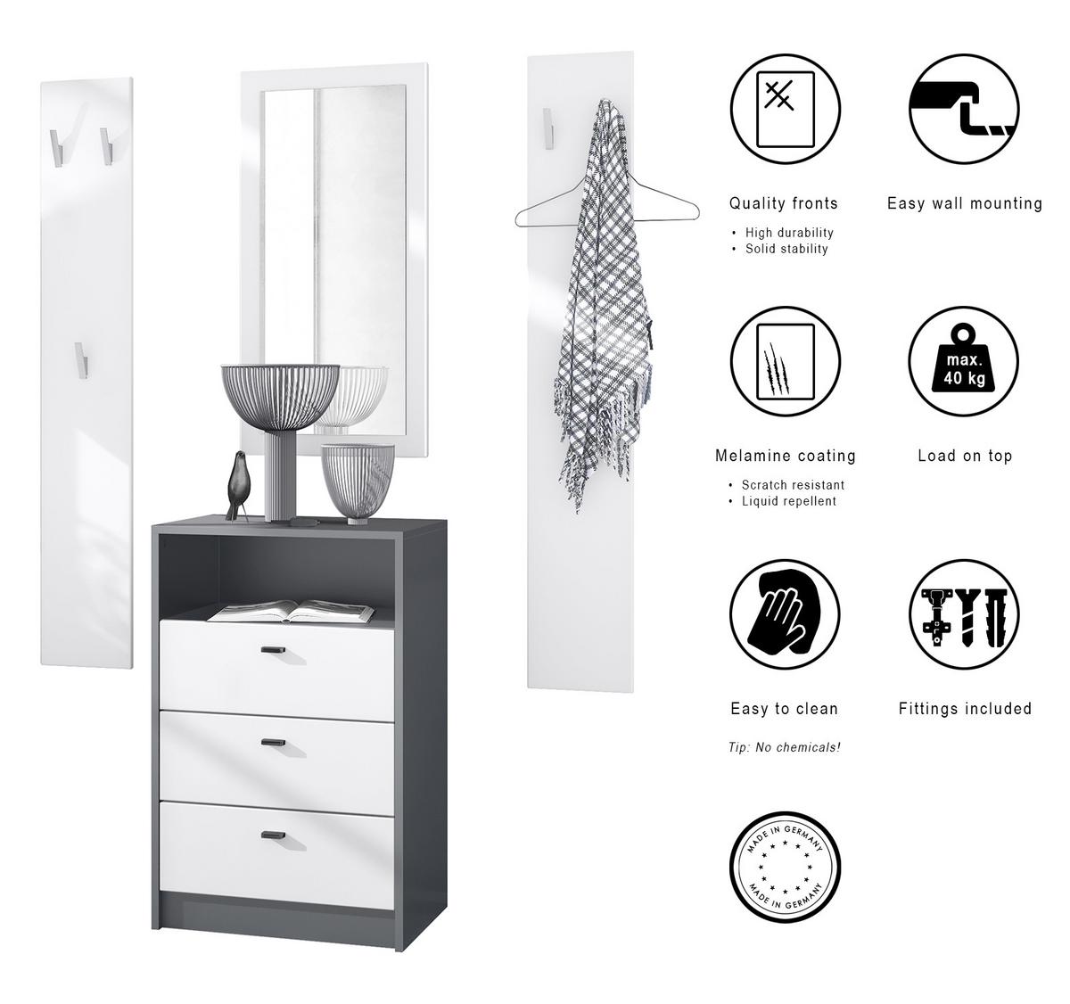 GARDEROBE Pino Weiß matt - Weiß, Holzwerkstoff (135/190/36cm) - Vladon