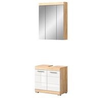 BADMÖBEL-SET weiß Hochglanz, Eiche 2-teilig 60 cm, Kombination mit 11 Fächern - Weiß Hochglanz/Eichefarben, Holzwerkstoff (60/191/34cm) - Inn.Furn