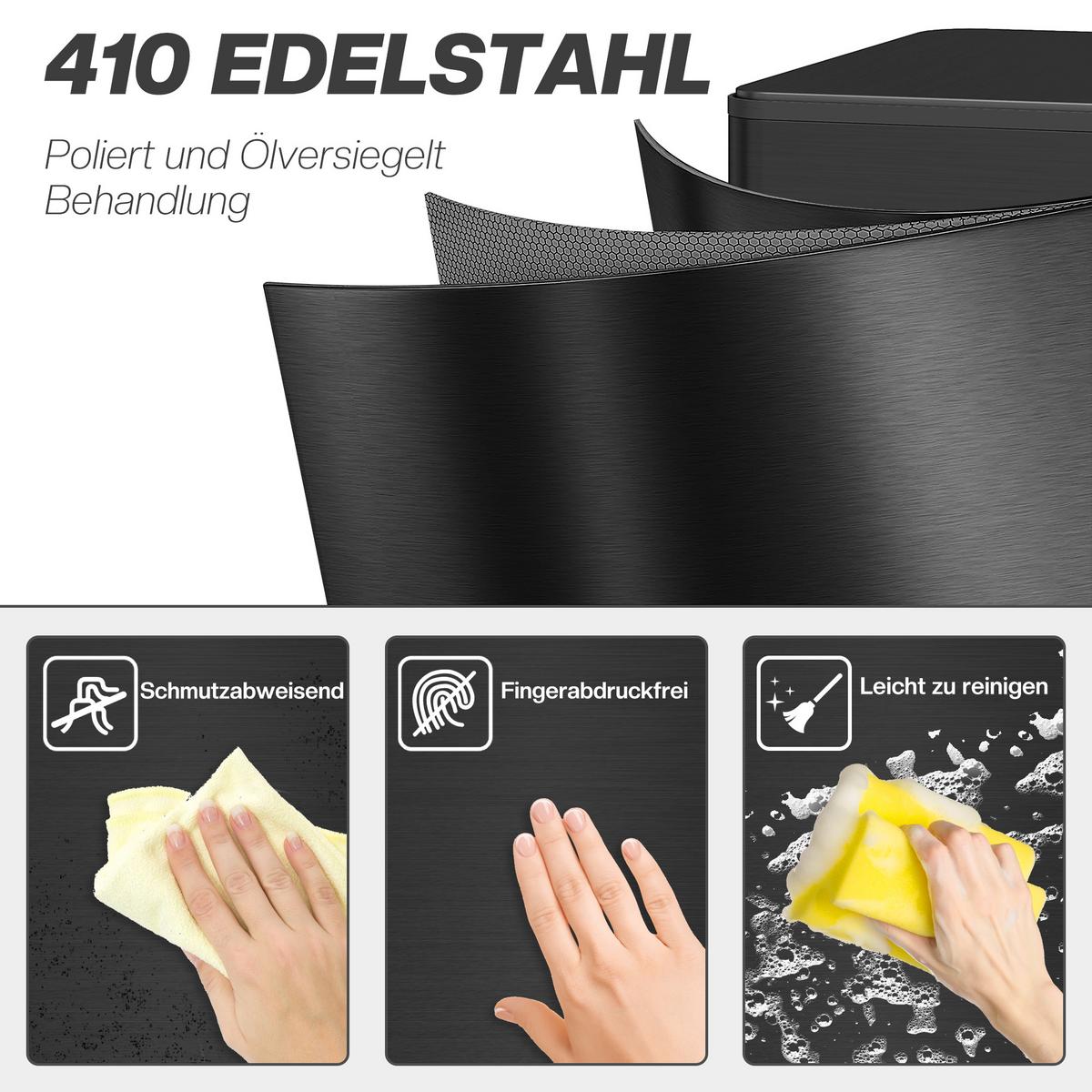 MÜLLEIMER Edelstahl Kunststoff Schwarz - Schwarz, Metall (37.2/57/21.5cm) - HOMCOM