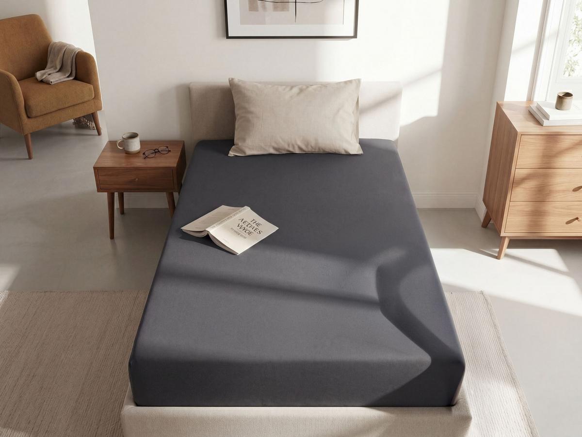 SPANNBETTLAKEN Schwarz 90/200 cm Hofuf - Schwarz, Textil (90/200cm) - Beliani