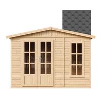 GARTENHAUS HOLZ 6 m2 - H232 x 332 x 222 cm - Gerätehaus Holz Garten-Studio M334FB+H334FBBLACK - Beige, Holz (332/232/199cm) - Timbela