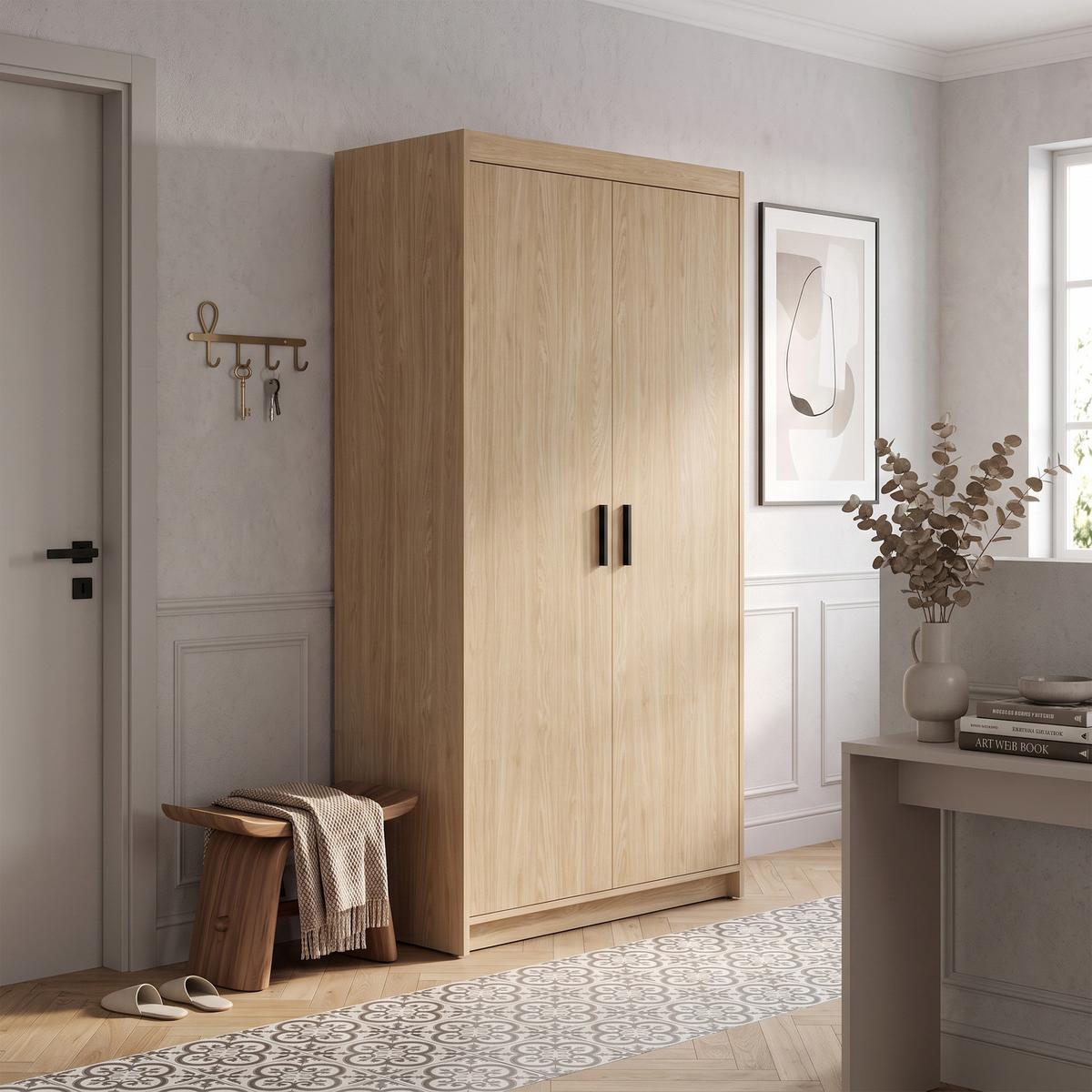 DREHTÜRENSCHRANK Elena mit 2 Türen, ohne Spiegel, Eiche Geölt - Eichefarben, Holzwerkstoff (90/190/53cm) - Beautysofa