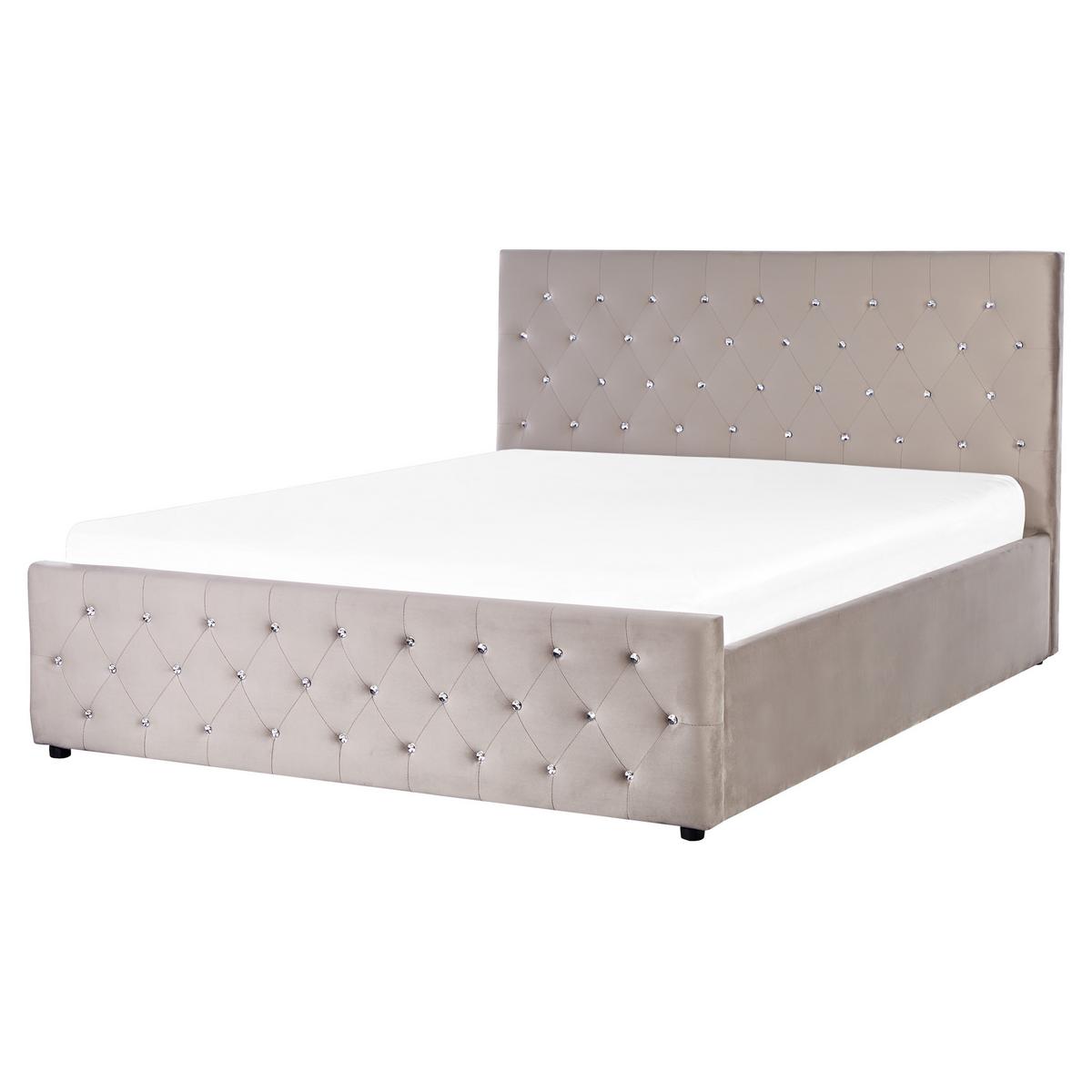 BETT mit Stauraum 160/200 cm Samtstoff Taupe Amiens - Taupe, Textil (160/200cm) - Beliani