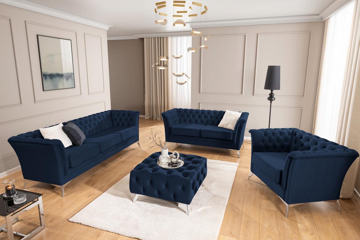 CHESTERFIELD-SESSEL Whitby Marineblau Samt mit silbernen Füßen - Silberfarben/Dunkelblau, Holz/Textil (116/78/82cm) - S-Style Möbel