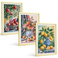 BILDER SET 3er Set - 40x60 cm Goldrahmen - Blumen und Früchte in Vasen - Goldfarben, Kunststoff (40/60cm) - TULUP