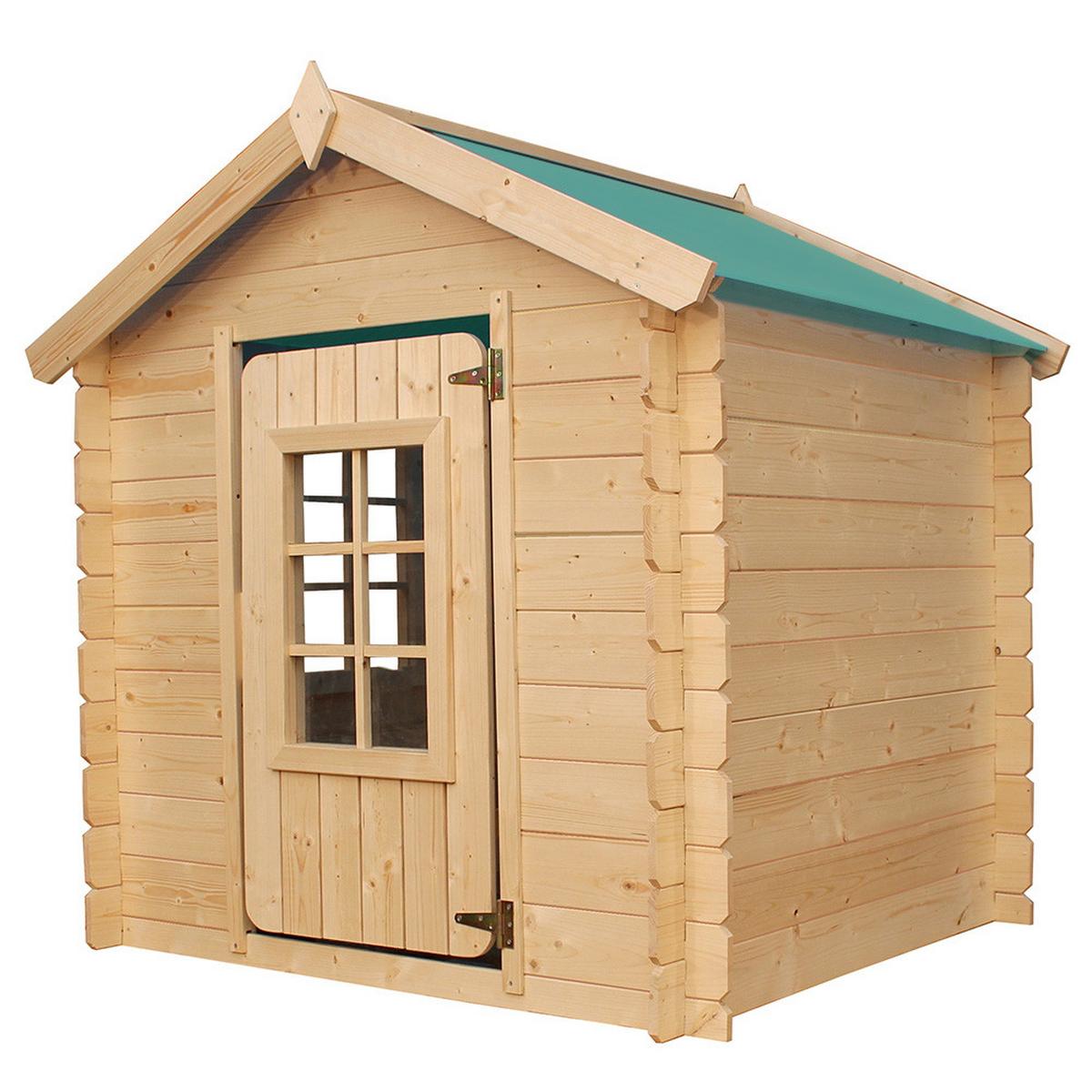 KINDERSPIELHAUS aus Holz - 111x113xH121 cm/0.9 m2 - M570Z-1 - Beige, Holz (114/121/111cm) - Timbela