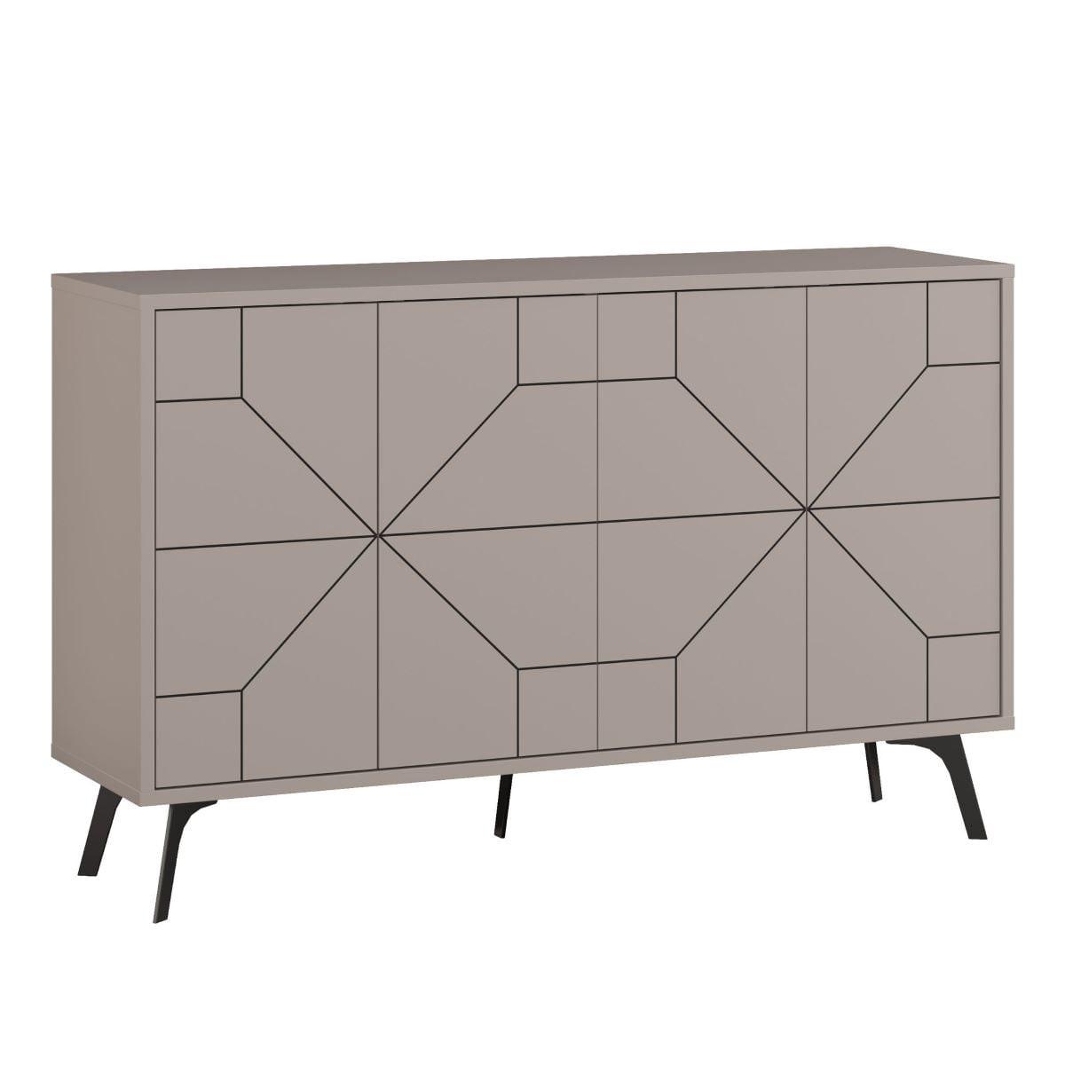 SIDEBOARD mit 4 Türen und dekorierten Türen L123 cm - Dune - Taupe, Holzwerkstoff (35/62.4/16cm) - Calicosy