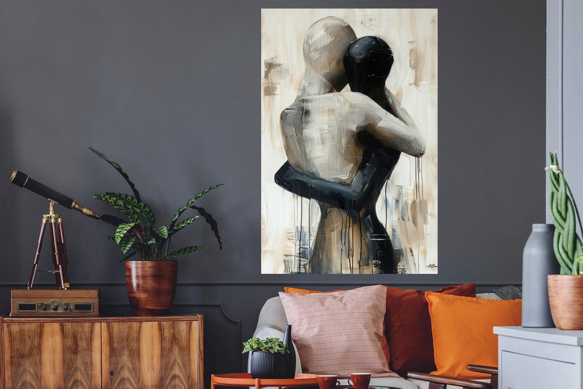 WANDTATTOO Abstrakt - Liebe - Schwarz und weiß - Modern Wandaufkleber 80x120 cm - Schwarz, Kunststoff (80/120/0.1cm) - MuchoWow
