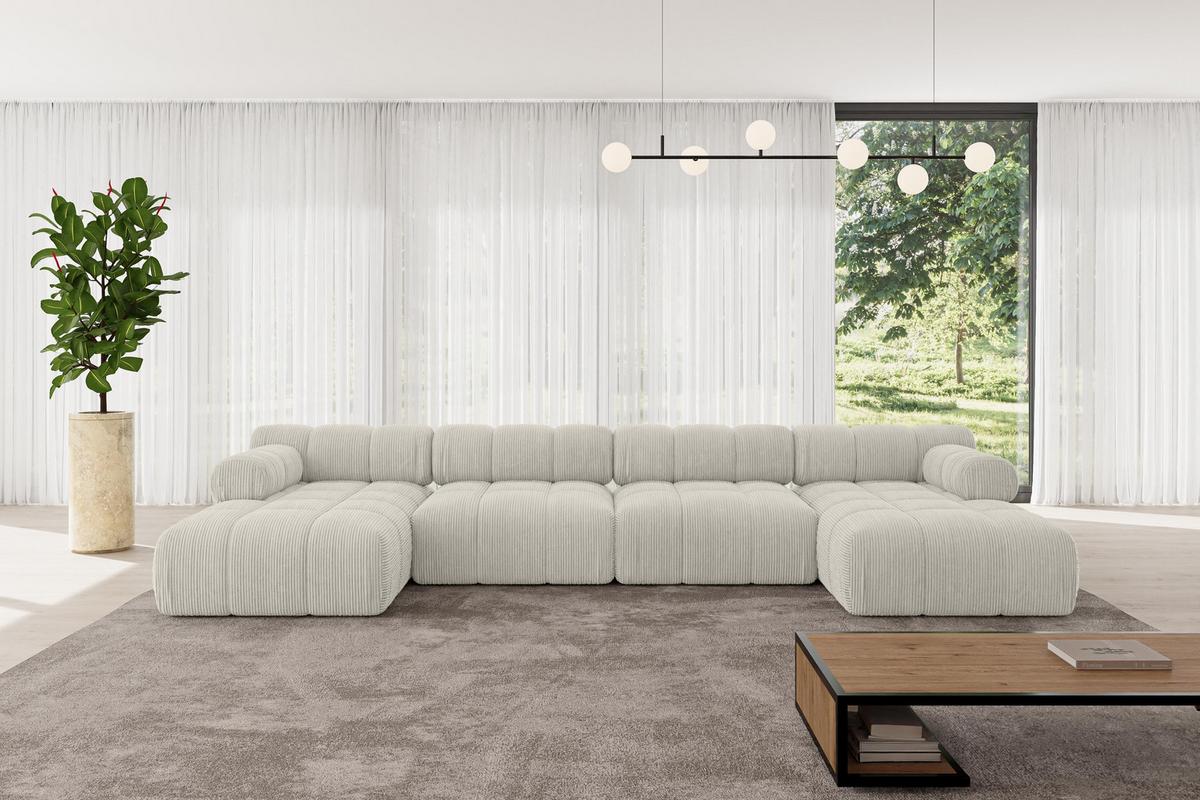 WOHNLANDSCHAFT modulares Sofa Tesso-U2 - 380x160x70 cm Creme Cord - Hellgrau/Creme, Holzwerkstoff/Textil (380/70/160cm) - ALTDECOR