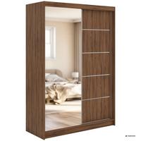 SCHWEBETÜRENSCHRANK 150 - SKORIA - Warmia Walnuss mit Spiegel - Walnussfarben/Alufarben, Holzwerkstoff/Metall (150/216/61cm) - MKS