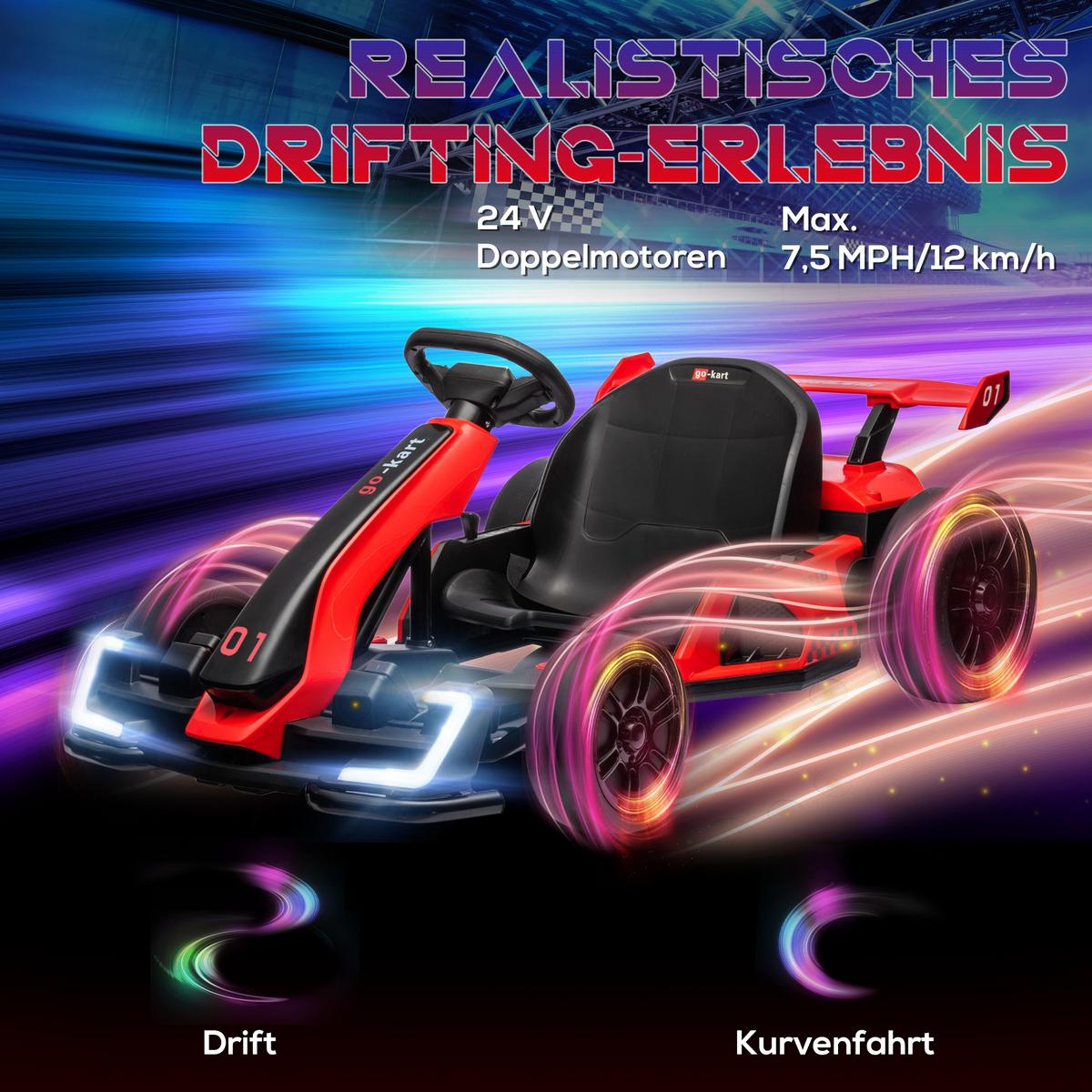 KINDER-ELEKTROGOKART 24V Motor Rot+Schwarz, Kunststoff, Metall - Rot, Kunststoff (120/76/53.5cm) - HOMCOM