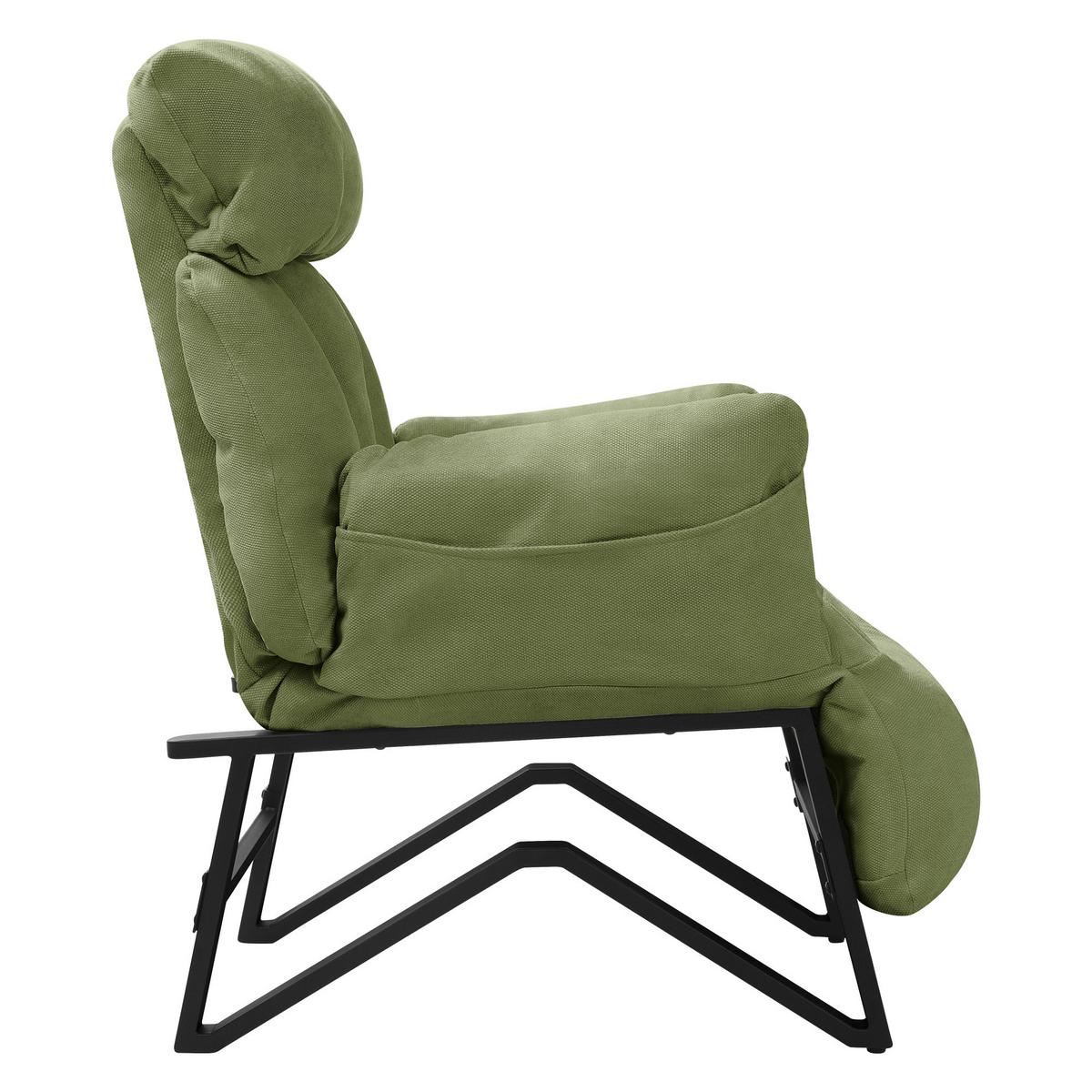 SESSEL mit Liegefunktion Grün Leinenbezug Relaxsessel verstellbar für Wohnzimmer - Schwarz/Grün, Textil/Metall (85/102/82cm) - ML-DESIGN
