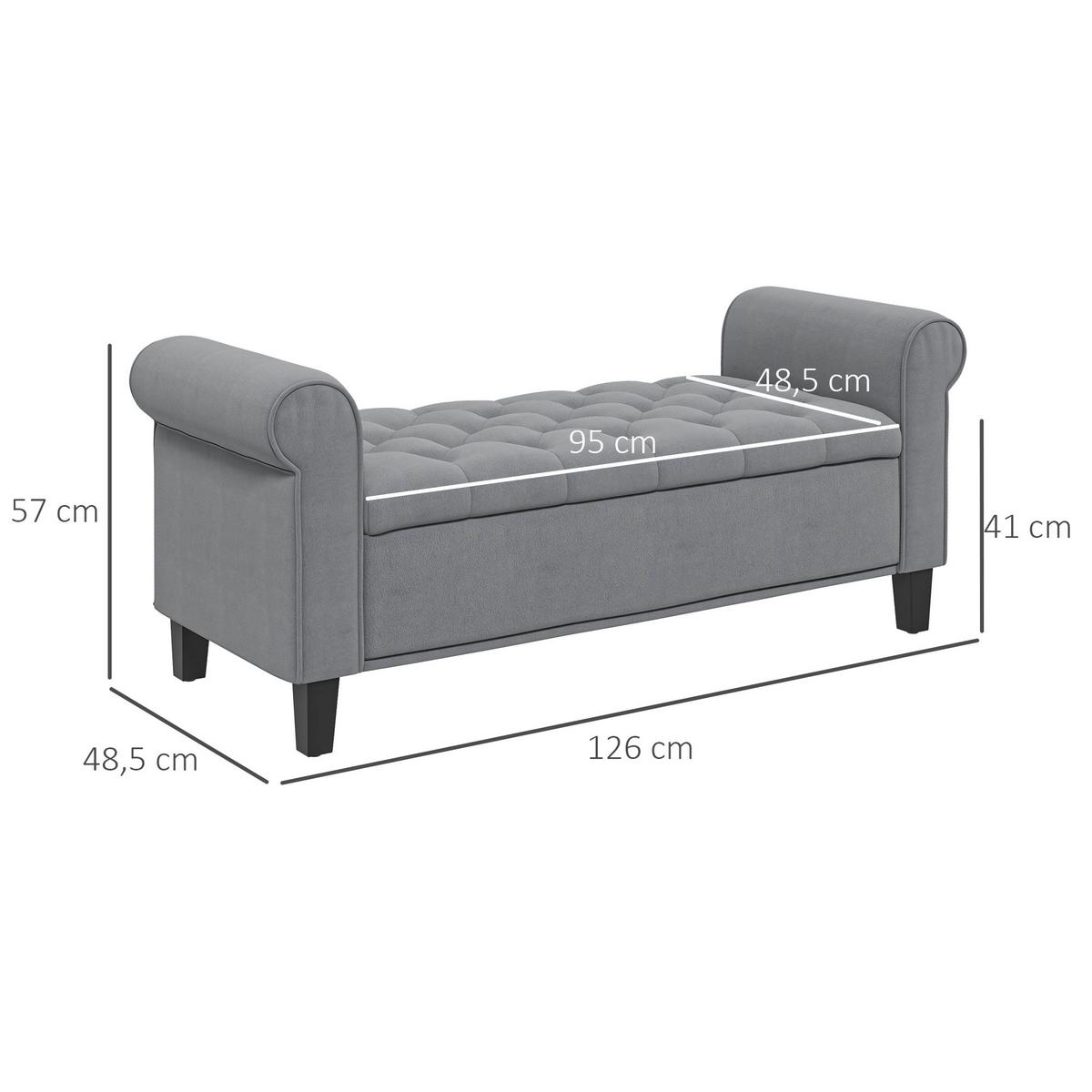 TRUHENBANK Samtoptik, Grau - Grau, Kunststoff (48.5/57/126cm) - HOMCOM