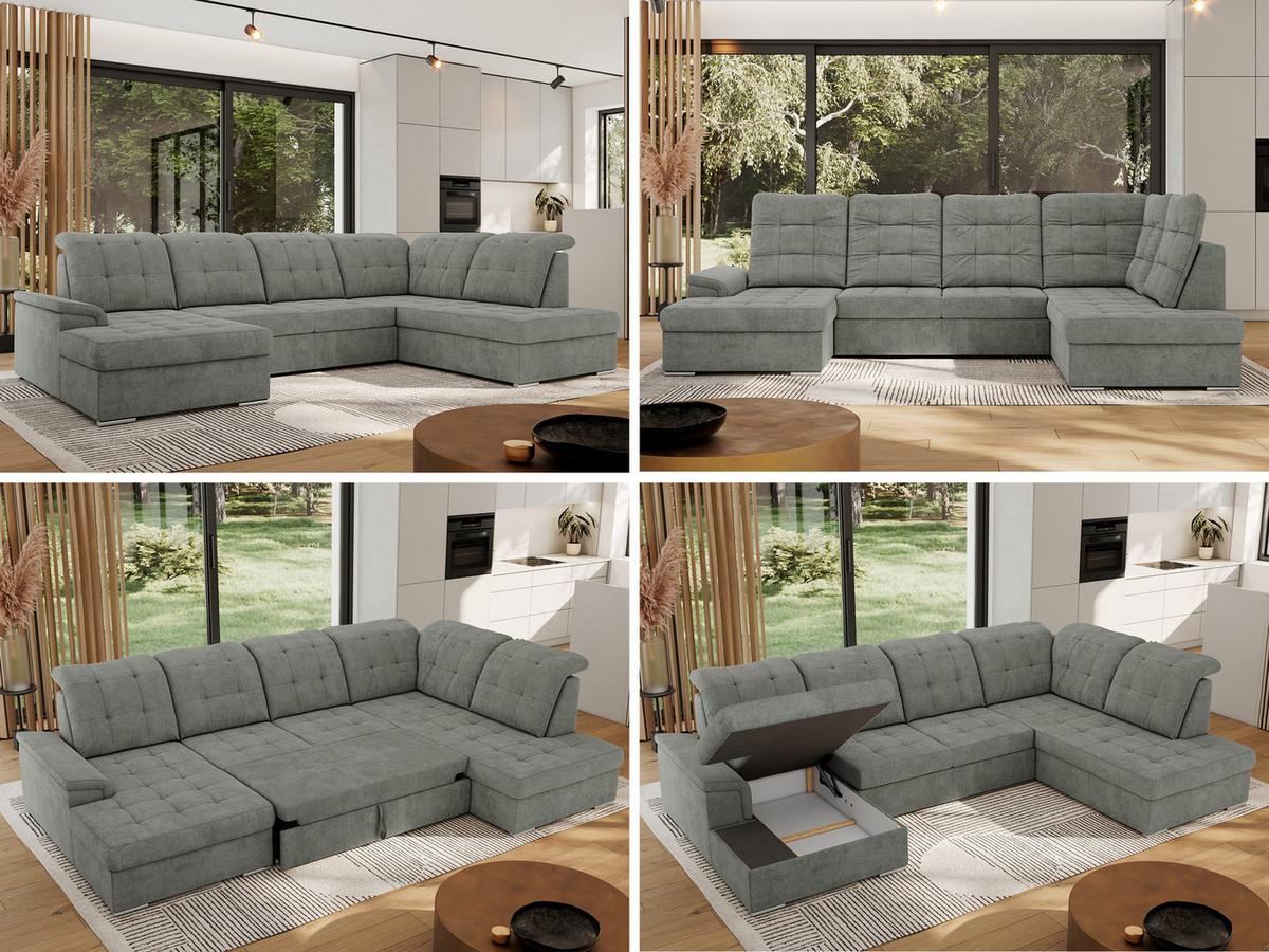 WOHNLANDSCHAFT MADRITO U - Grau Struktur - Rechts - Silberfarben/Grau, Textil/Metall (323/89/204cm) - MKS
