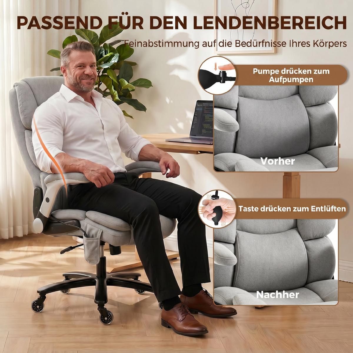 BÜROSTUHL Schneeflanell Hellgrau - Hellgrau, Textil (70/122/82cm) - HOMCOM