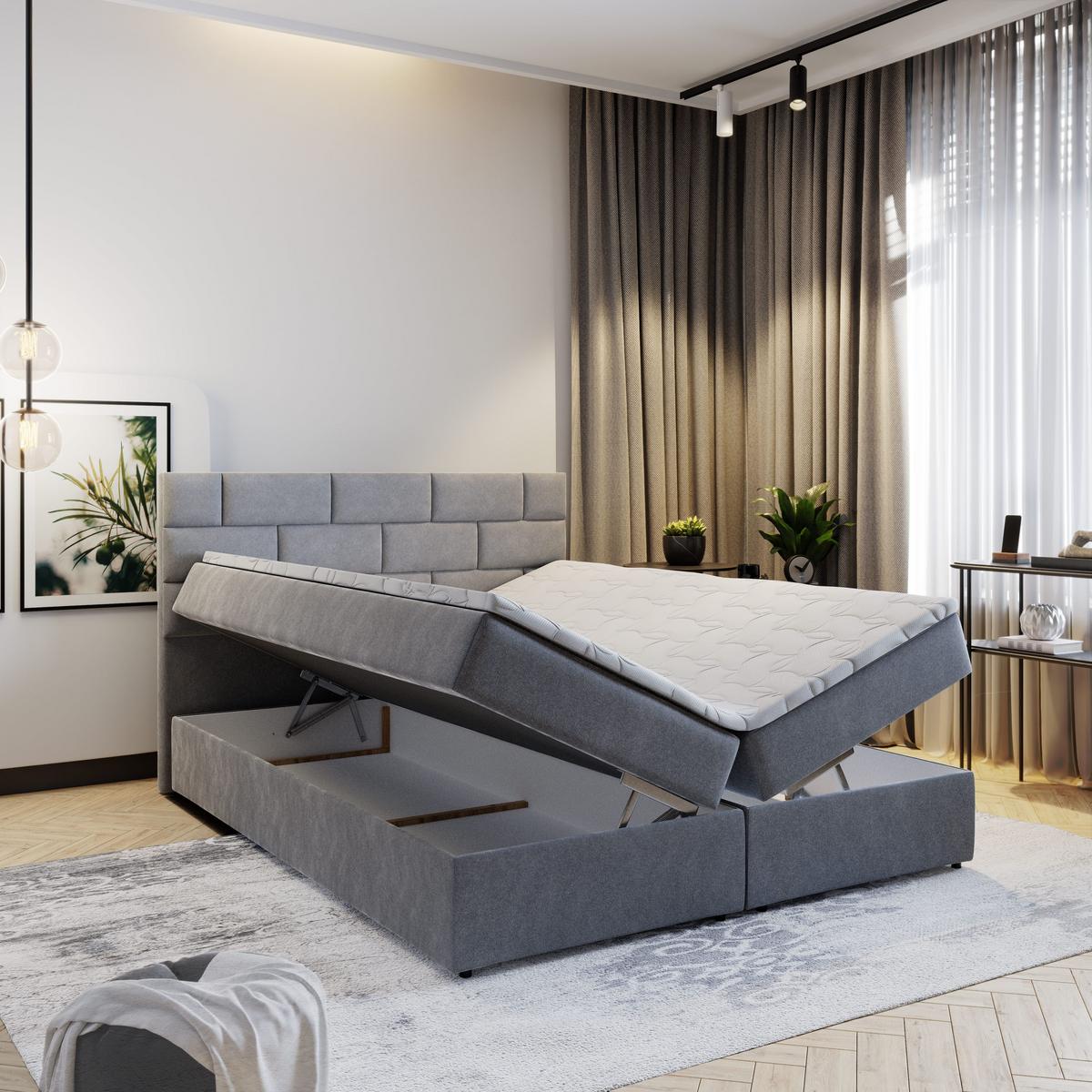 BOXBETT KERLO 180x200 cm mit Matratze und Topper - Braun - Braun, Holz (180/200cm) - MASSENO
