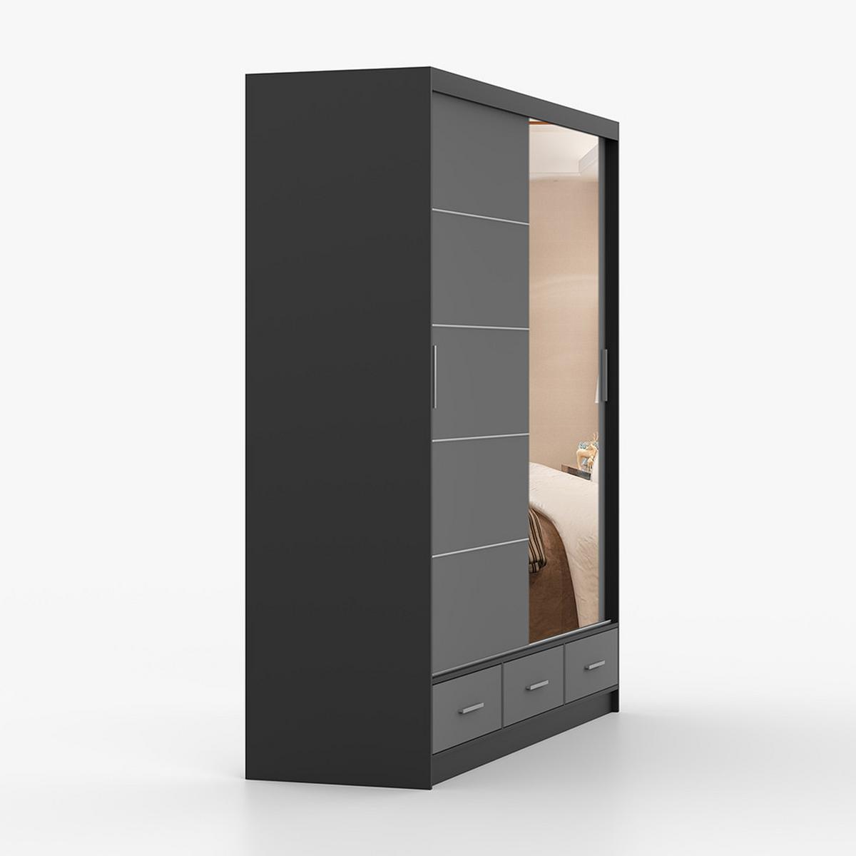 KLEIDERSCHRANK Florence 203 cm, 203/218/61, 2-türig, grau - Grau, Holzwerkstoff (203/218/61cm) - imoebel24
