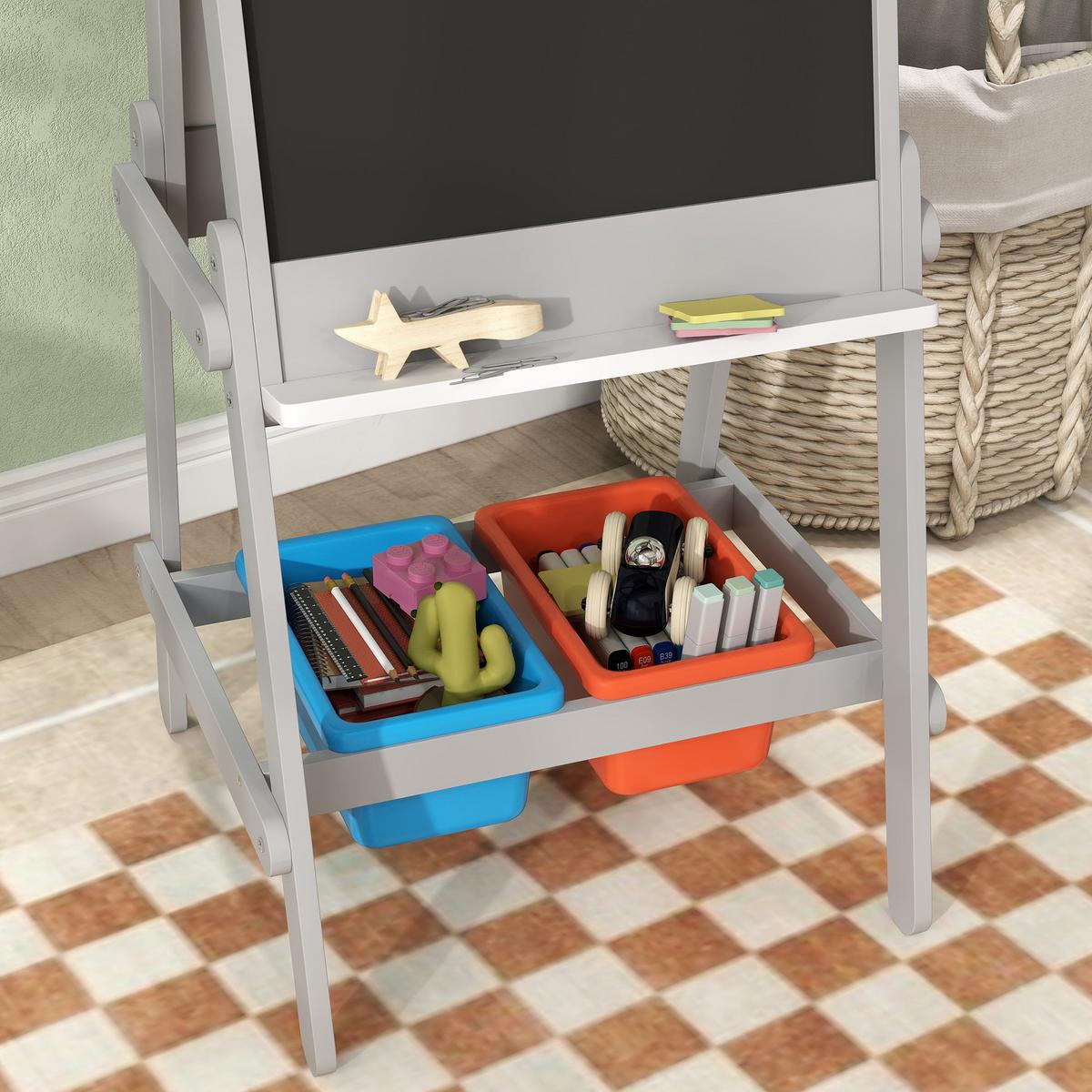 3-IN-1 Kindertafel, doppelseitige Kinder Staffelei mit Kreidetafel, Whiteboard - Grau, Holzwerkstoff (50/108/51cm) - AIYAPLAY