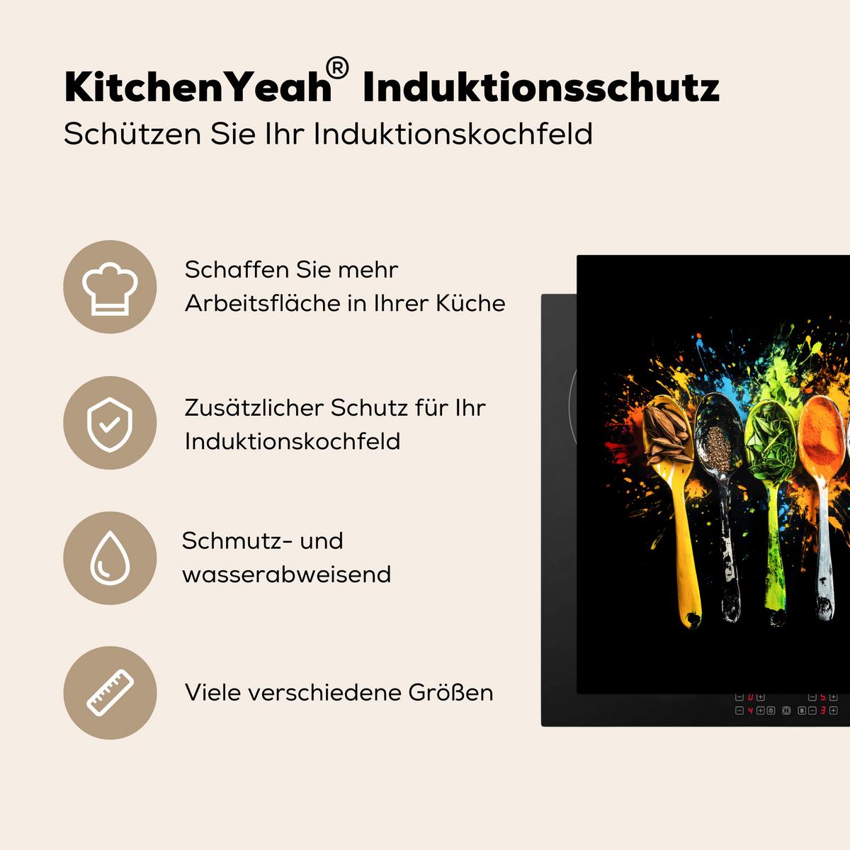 HERDABDECKPLATTE Löffel - Gewürze - Modern - Graffiti - Farbe - Farbenfroh Induktionsmatte 71x52 cm - Multicolor, Kunststoff (71/52/0.2cm) - MuchoWow