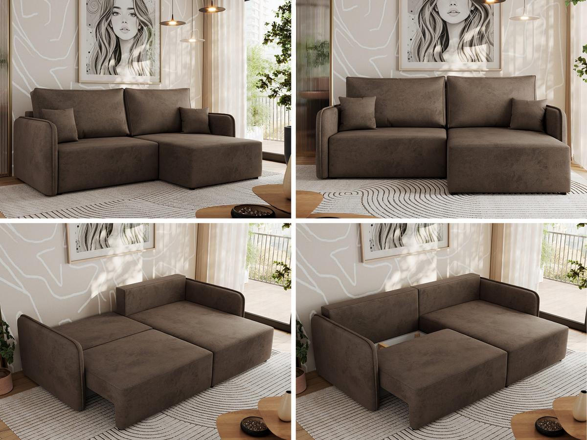 ECKSCHLAFSOFA MESTO L Braun Velvet - rechts - Schwarz/Braun, Kunststoff/Textil (147/227cm) - MKS