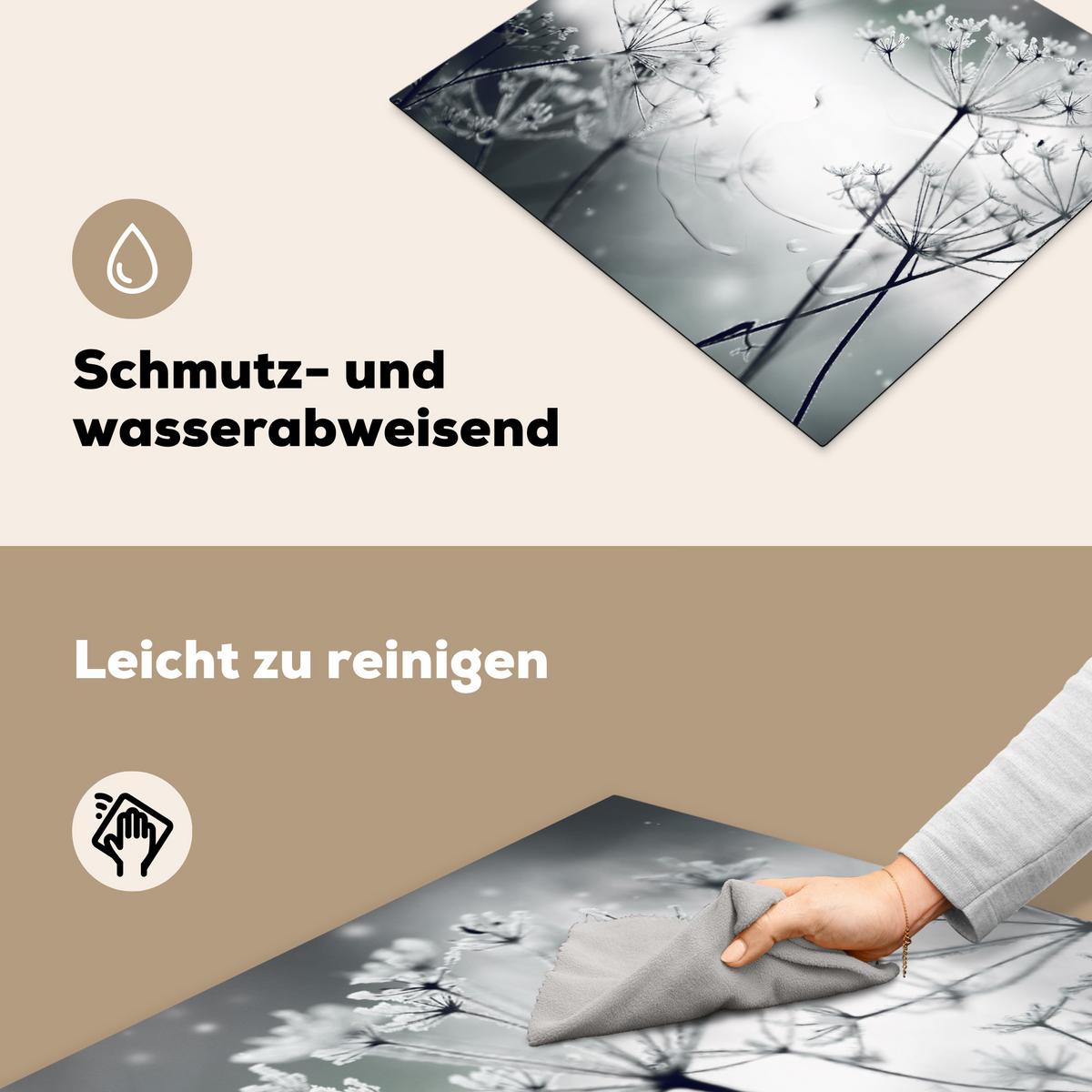 HERDABDECKPLATTE Blumen - Winter - Schnee - Natur Abdeckung Ceranfeld 59x51 cm - Grau, Kunststoff (59/51/0.2cm) - MuchoWow