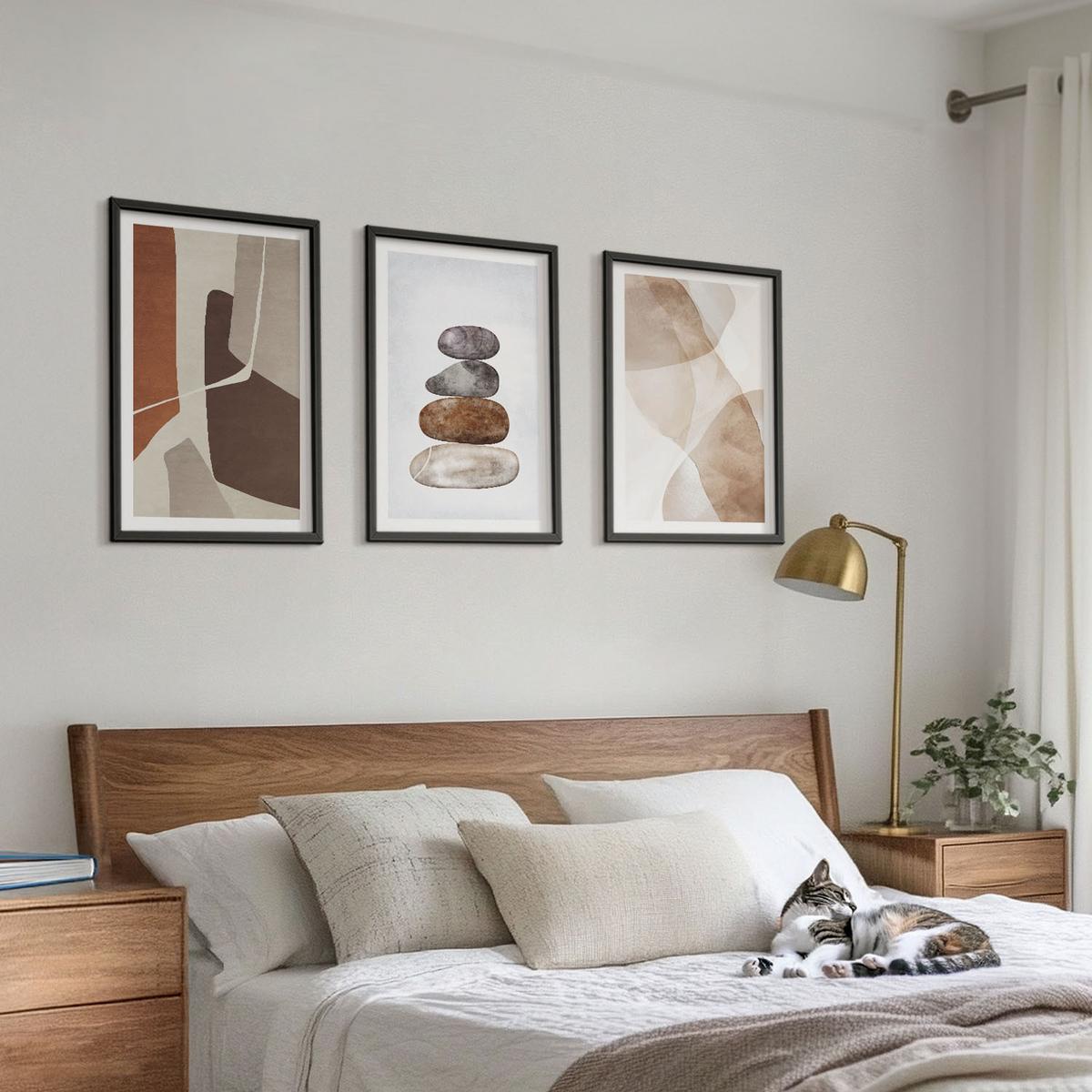 BILDER SET 3er Set - 40x60 cm Schwarzer Rahmen - Moderne abstrakte Malerei - Schwarz, Kunststoff (40/60cm) - TULUP