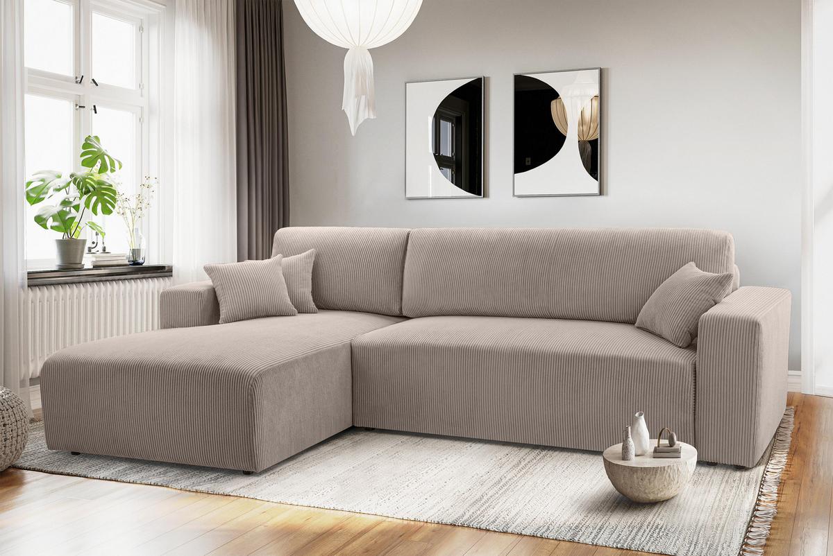 ECKSOFA L Form Catea Beige 279/145/84 cm Links mit Schlaffunktion - Beige/Schwarz, Kunststoff/Textil (145/279cm) - AX Living