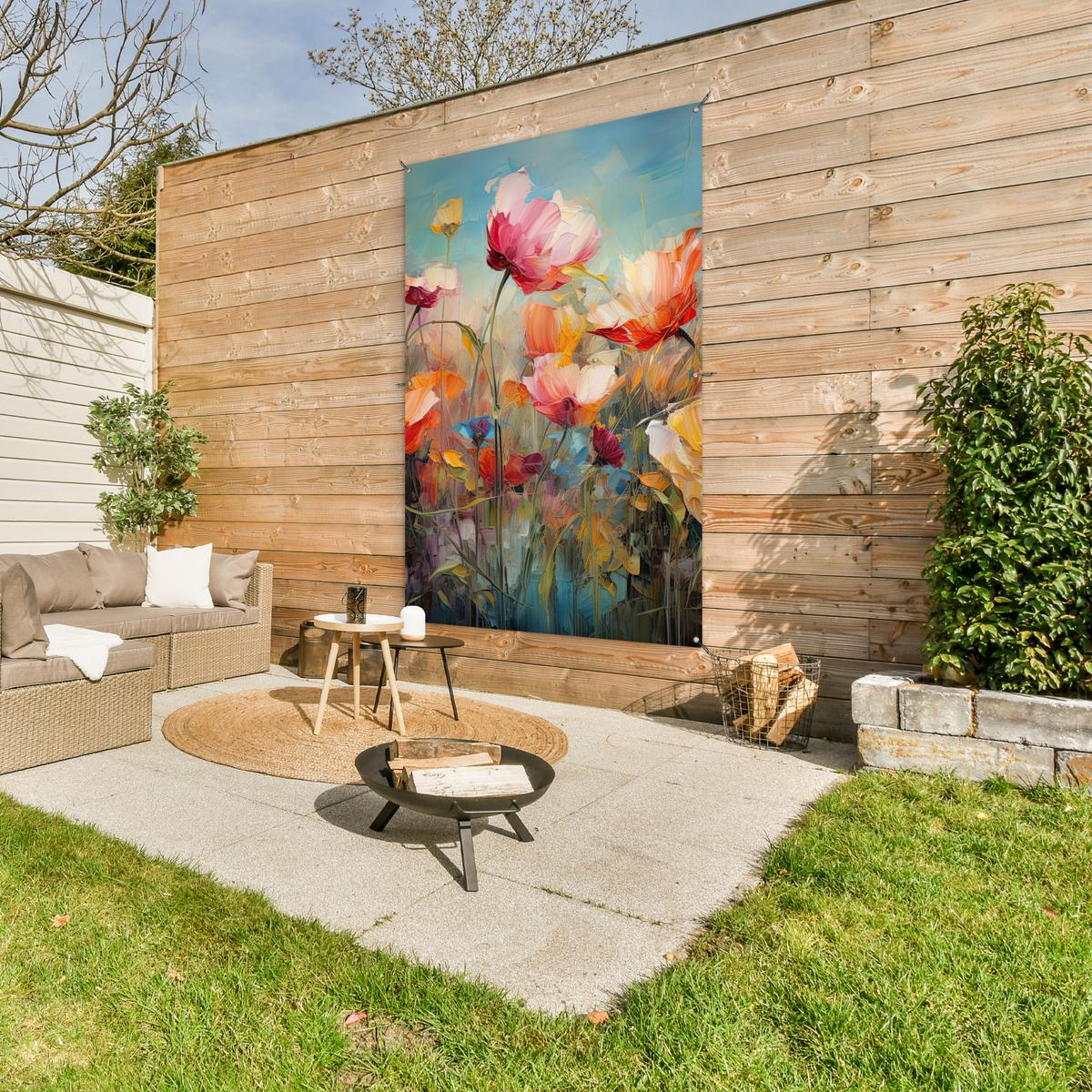 GARTENPOSTER Blumen - Aquarell - Kunst - Botanisch - Natur Bild 120x180 cm - Orange, Kunststoff (120/180/0.2cm) - OnlyWow