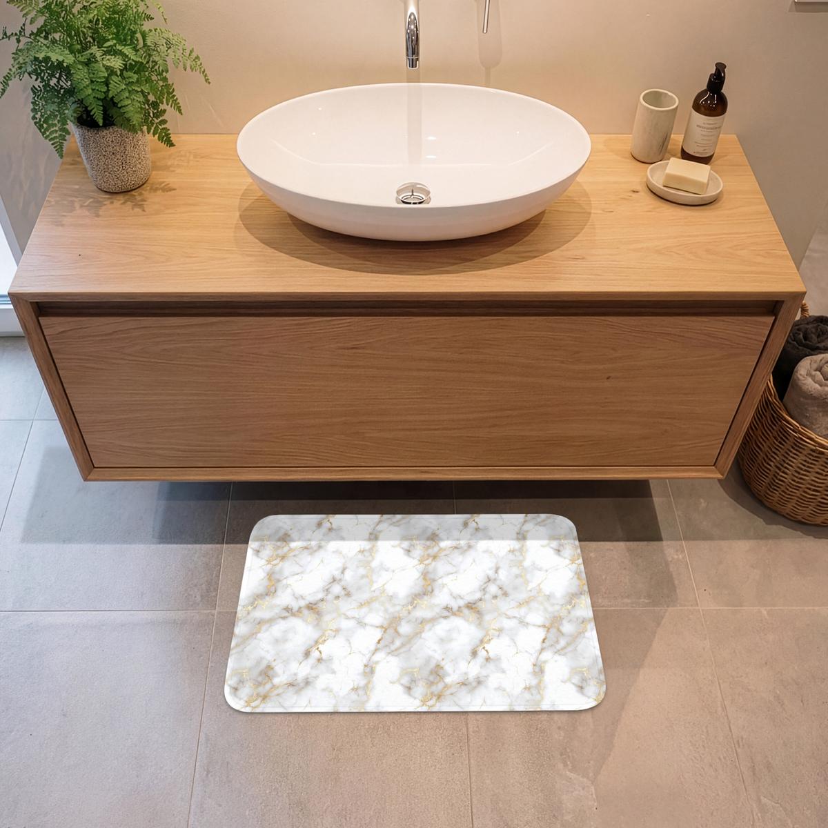 BADEMATTE Goldene Adern - Marmor - Weiß 60x40 cm - Weiß, Textil (60/40cm) - OnlyWow