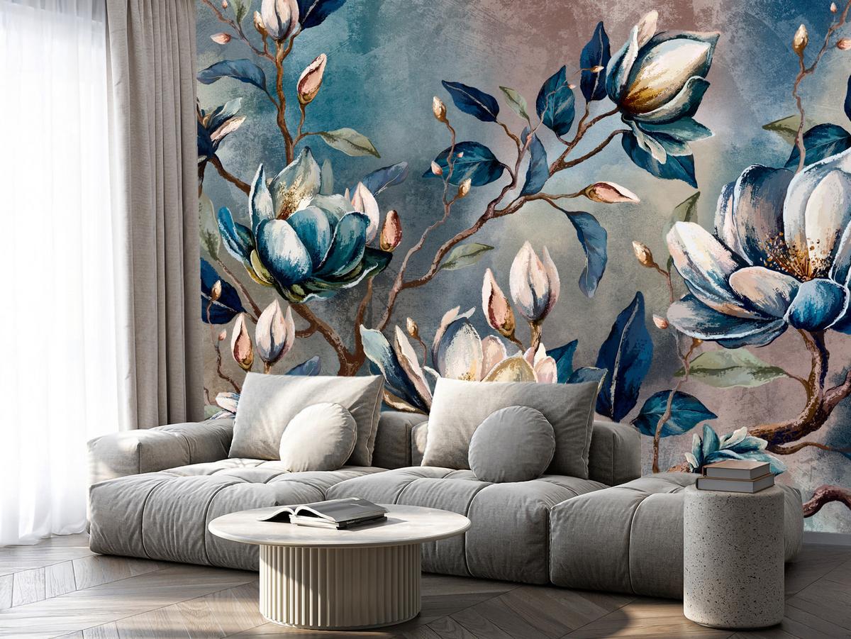 FOTOTAPETE für Wohnzimmer Wunderschöne Magnolien Blätter Zweige Blumen 350x256 - Multicolor, Papier (350/256cm) - Muralo