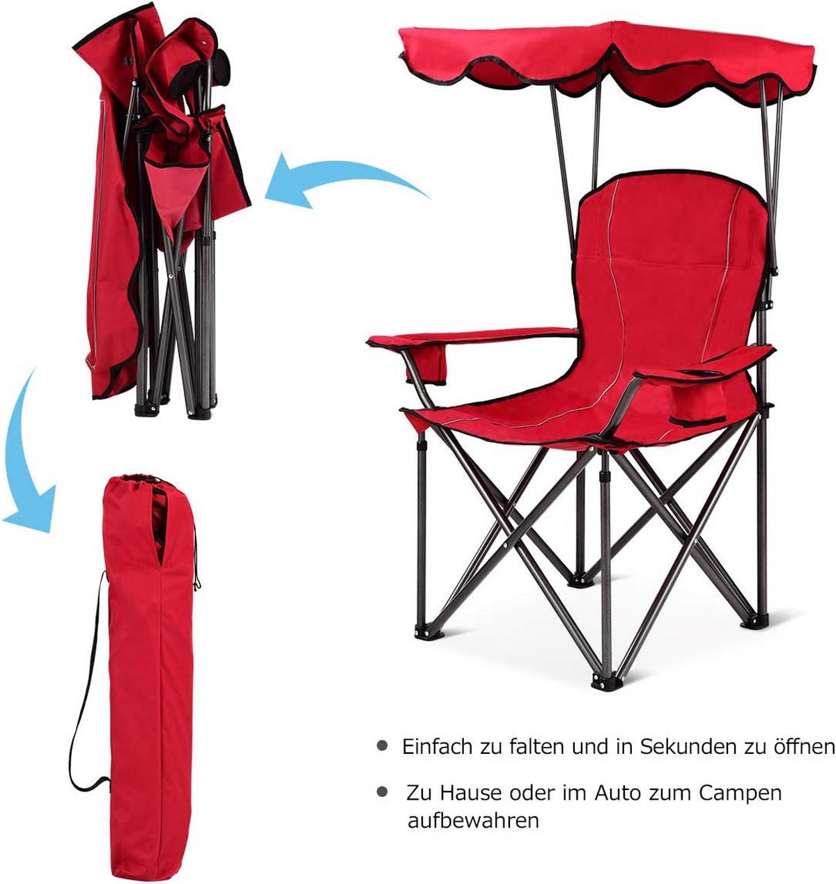 CAMPINGSTUHL mit Sonnendach Rot - Rot, Metall (97/130/68cm) - COSTWAY
