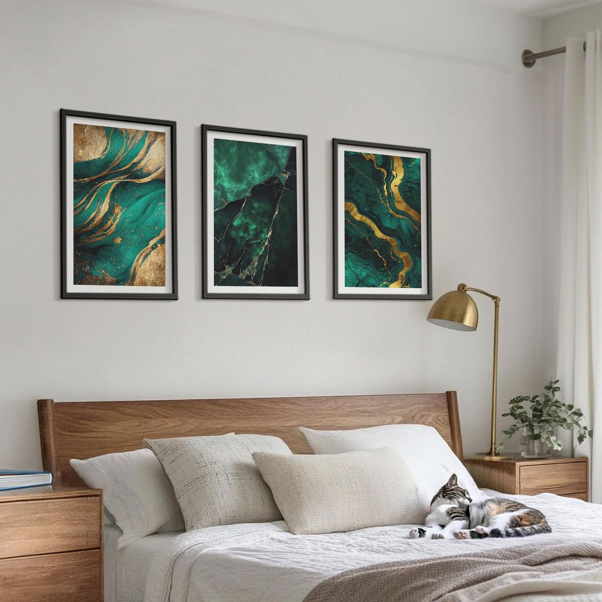 BILDER SET 3er Set - 40x60 cm Schwarzer Rahmen - Elegante Steinmuster - Schwarz, Kunststoff (40/60cm) - TULUP