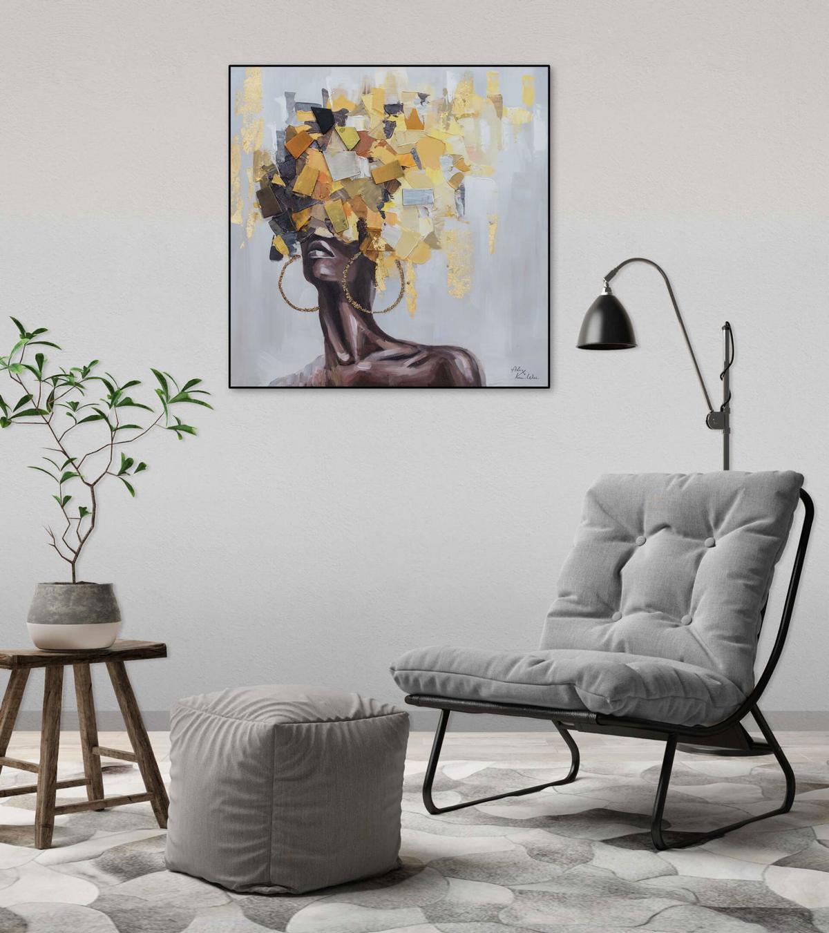 ACRYLBILD HANDGEMALT 60/60 cm - Gelb/Grau, Holz/Textil (60/60cm) - KUNSTLOFT