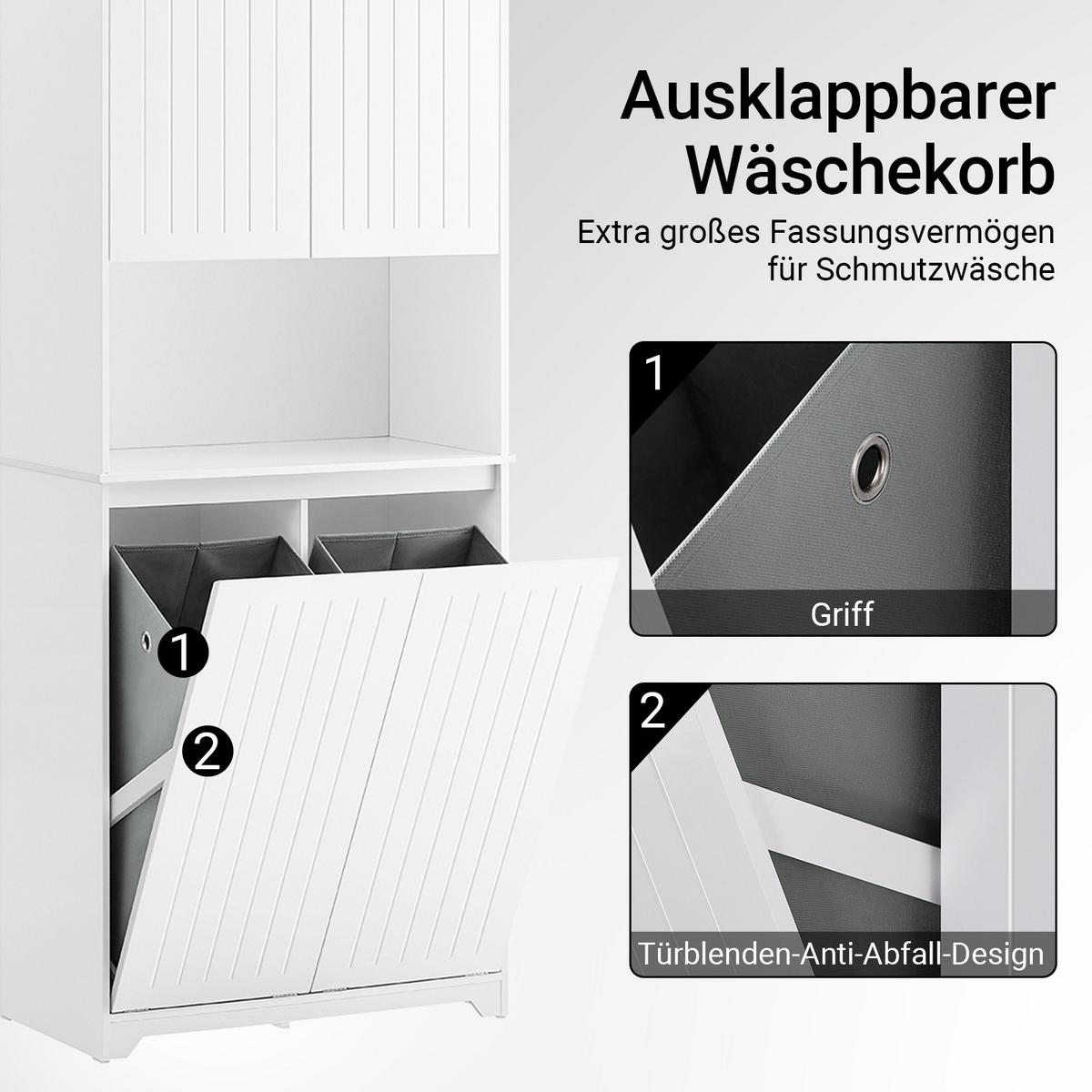 HOCHSCHRANK mit Wäschekörben, MDF (E1), 70x170x37cm, Weiß - Weiß, Holzwerkstoff (70/170/37cm) - SoBuy