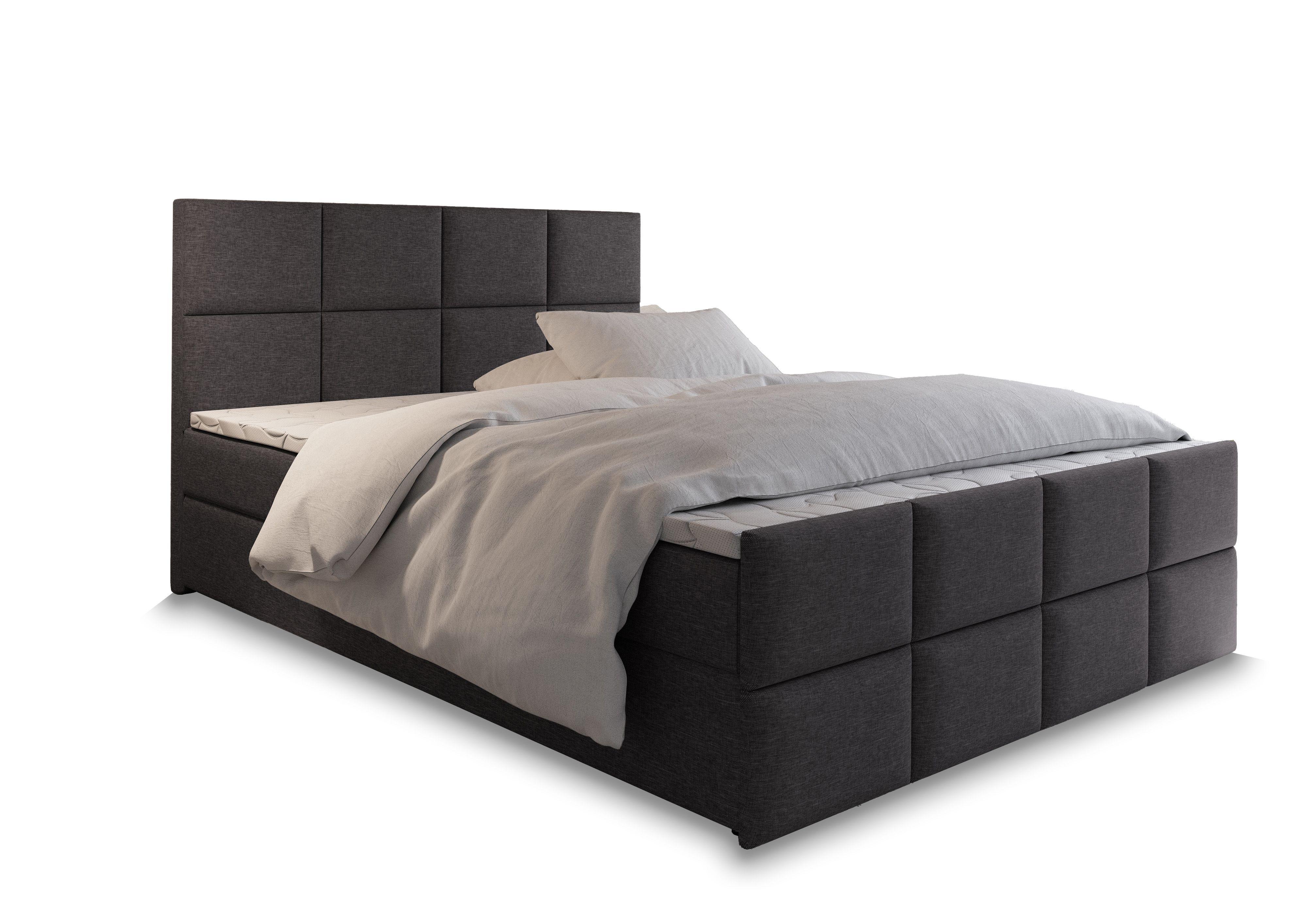 BOXBETT ARIEL 180x200 cm mit Matratze und Topper - Grau - Grau, Holz (180/200cm) - MASSENO