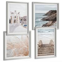 BILDER SET 4er Set - 50x50 cm & 40x60 cm Silberner Rahmen - Meeresarchitektur Santorin - Silberfarben, Kunststoff (50/50cm) - TULUP