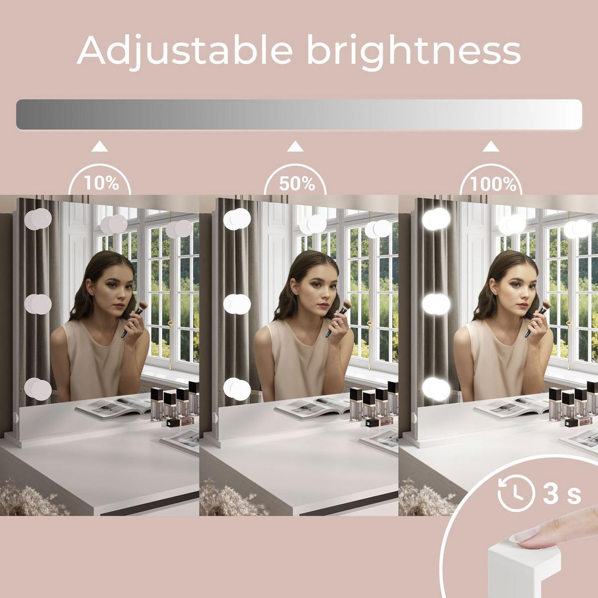 SCHMINKTISCH LUMINE mit Spiegel und LED-Beleuchtung - Weiß, Holzwerkstoff (80/139/40cm) - Lookway