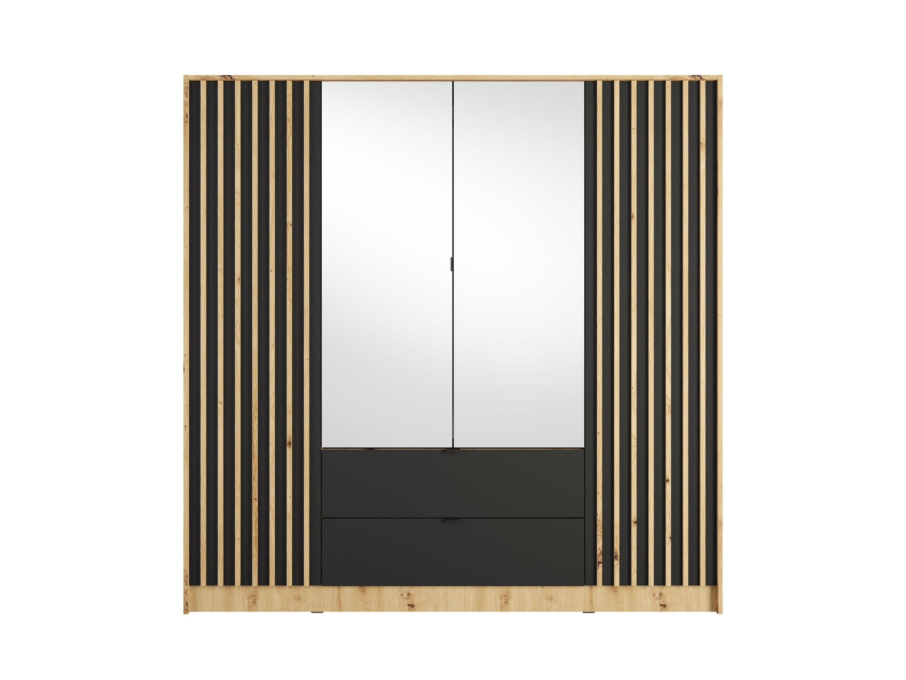 DREHTÜRENSCHRANK SATREN 200/200,5/54,5cm 4-türig mit Spiegel Eiche Artisan - Schwarz/Eiche Artisan, Holzwerkstoff (200/200.5/54.5cm) - MASSENO
