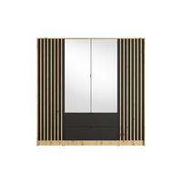DREHTÜRENSCHRANK SATREN 200/200,5/54,5cm 4-türig mit Spiegel Eiche Artisan - Schwarz/Eiche Artisan, Holzwerkstoff (200/200.5/54.5cm) - MASSENO